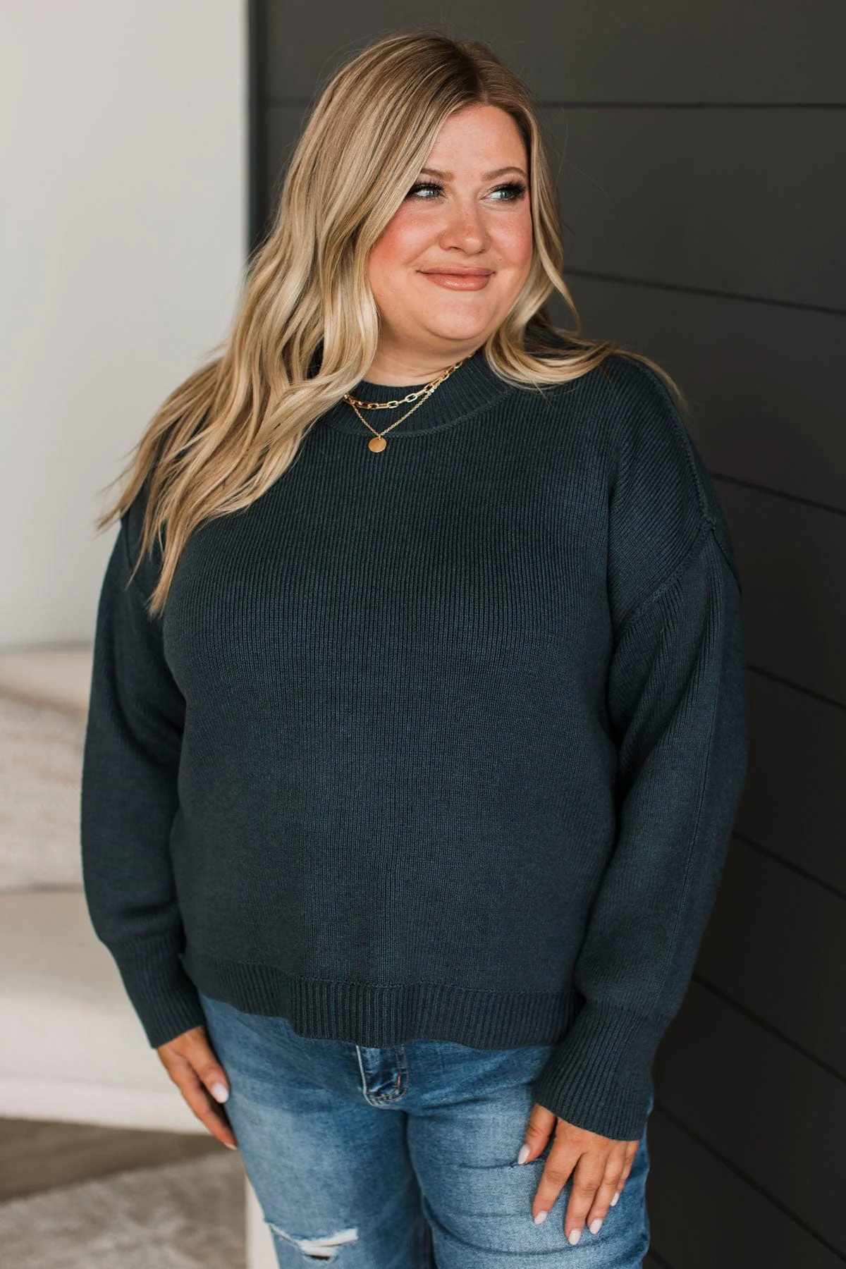 Sweetest Smiles Knit Sweater- Dark Teal - Image 3