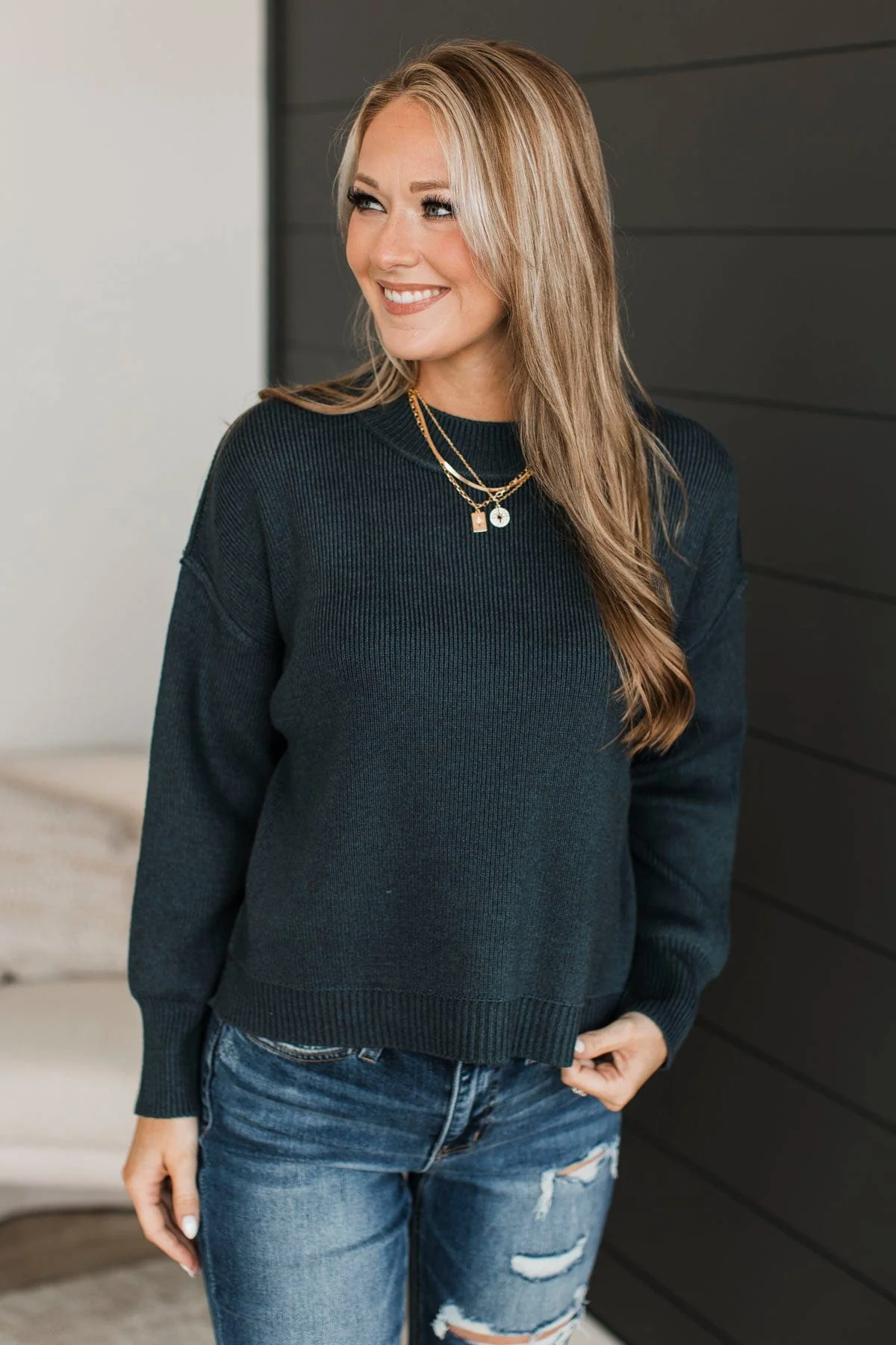 Sweetest Smiles Knit Sweater- Dark Teal - Image 4