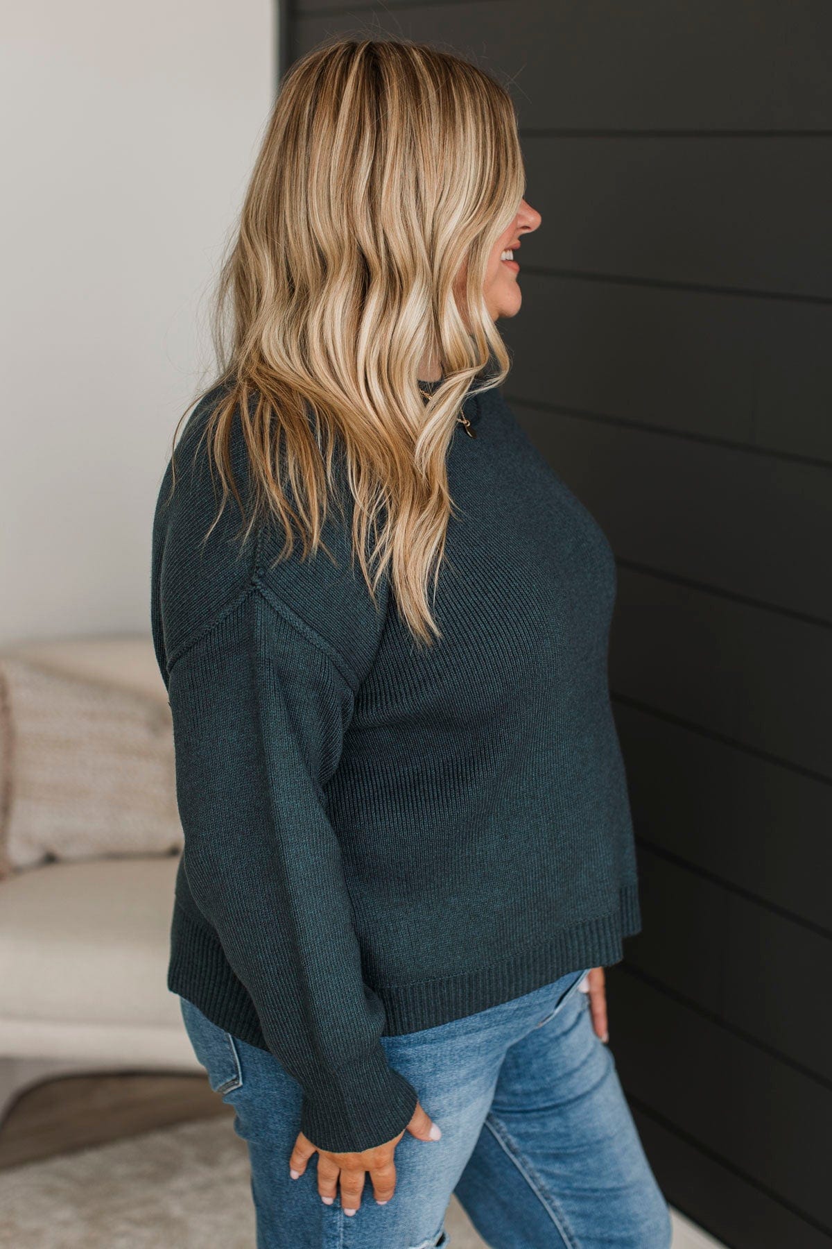 Sweetest Smiles Knit Sweater- Dark Teal - Image 5