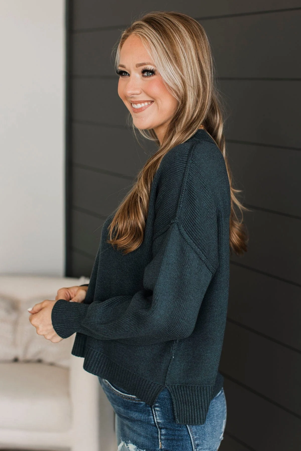 Sweetest Smiles Knit Sweater- Dark Teal - Image 6