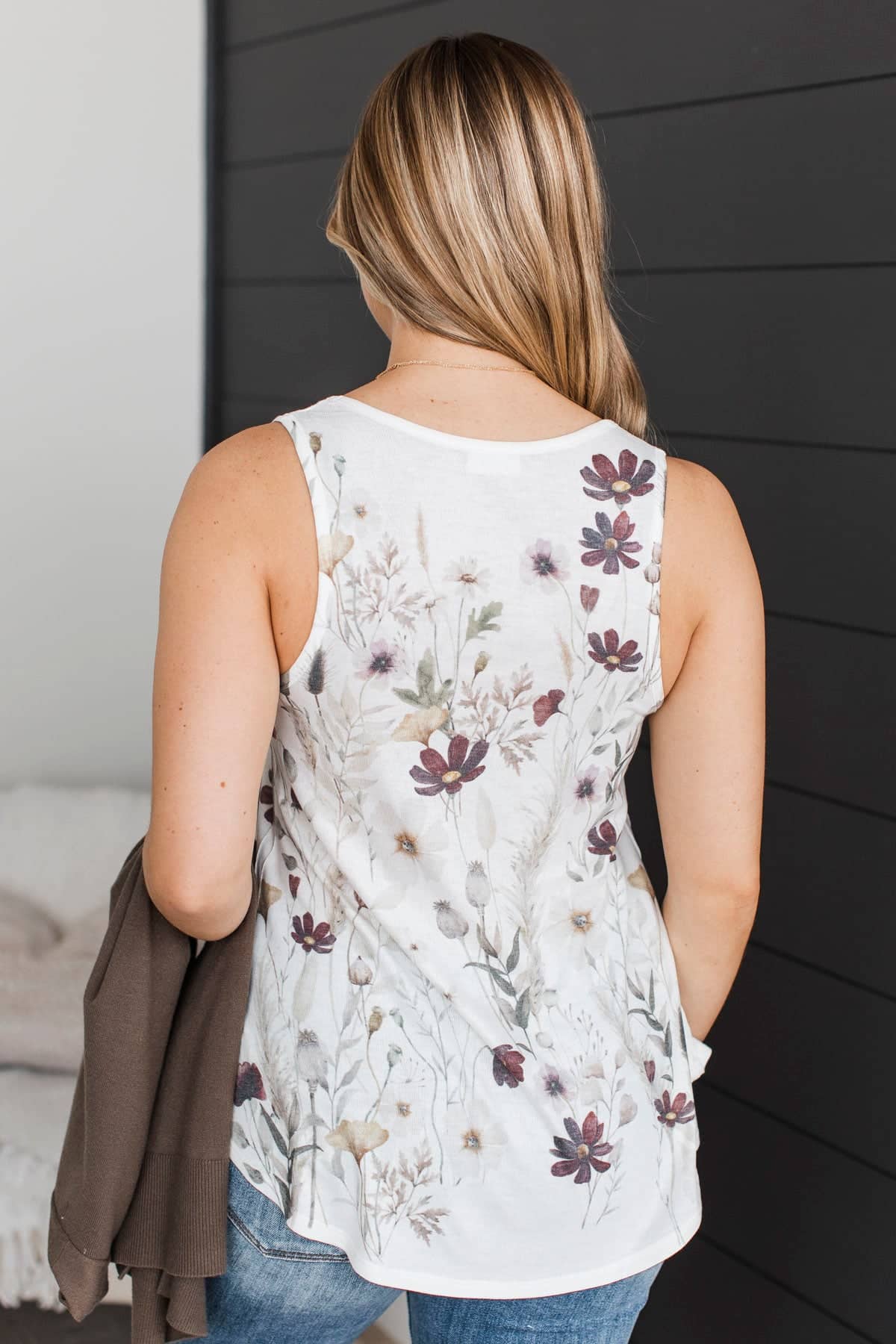 Sweetest Soul Floral Tank Top- Ivory & Brown - Image 8