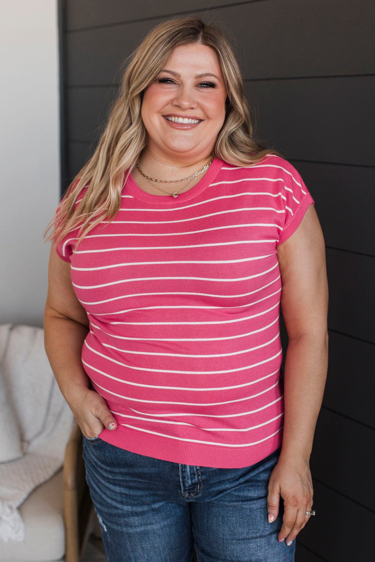 Sweetest Wish Striped Knit Top- Hot Pink