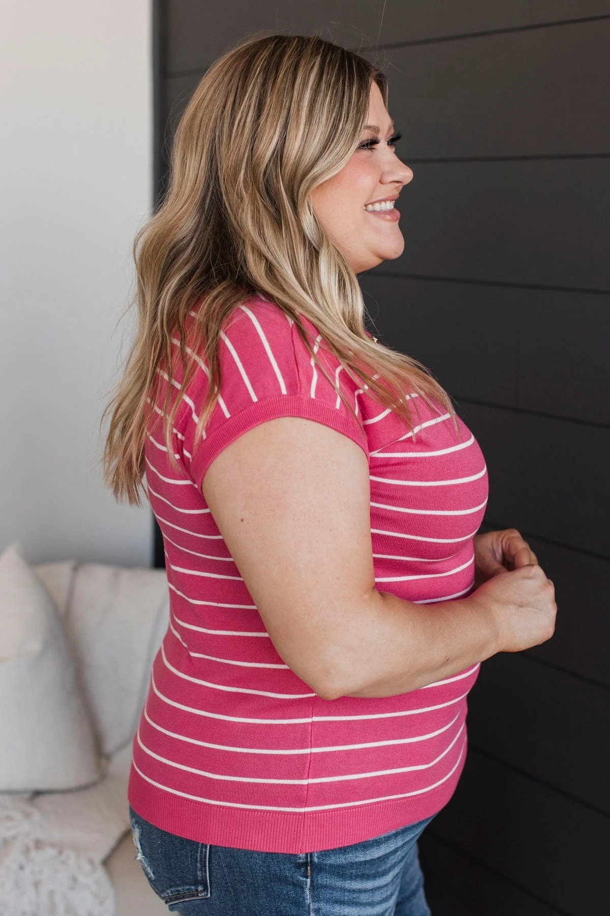Sweetest Wish Striped Knit Top- Hot Pink - Image 5