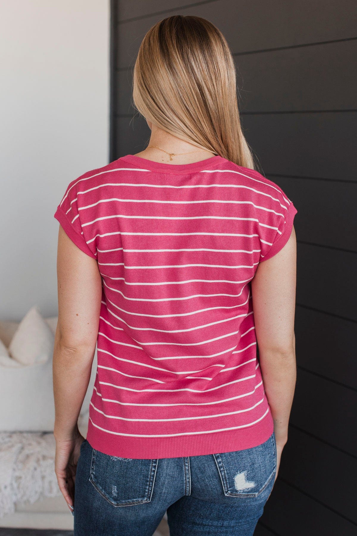 Sweetest Wish Striped Knit Top- Hot Pink - Image 8