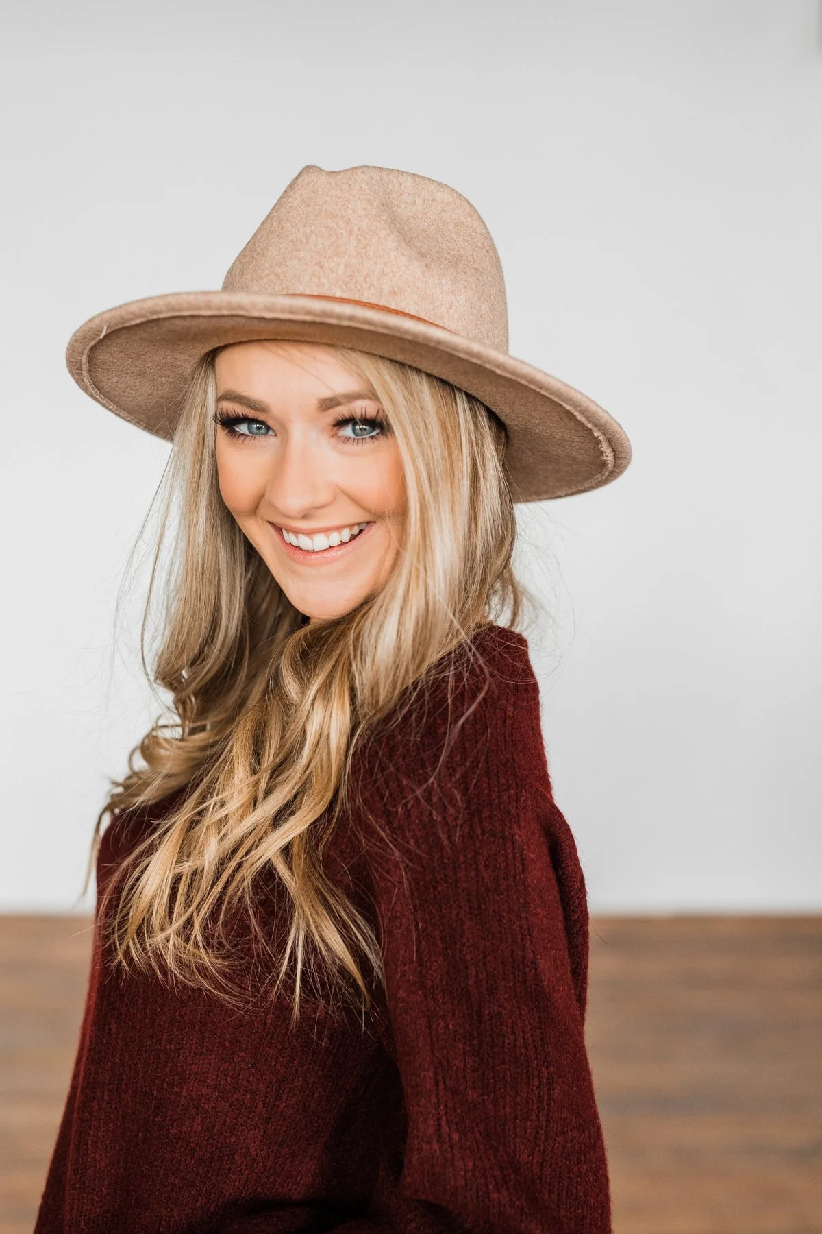 Sweetheart Smiles Felt Panama Hat- Beige - Image 4