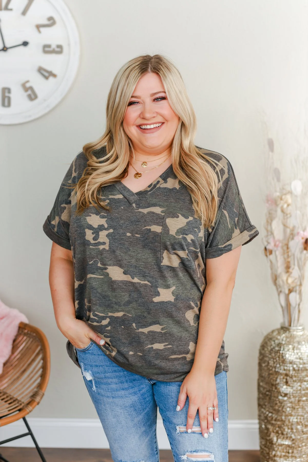 Sweetheart Wishes V-Neck Top- Camo - Image 2