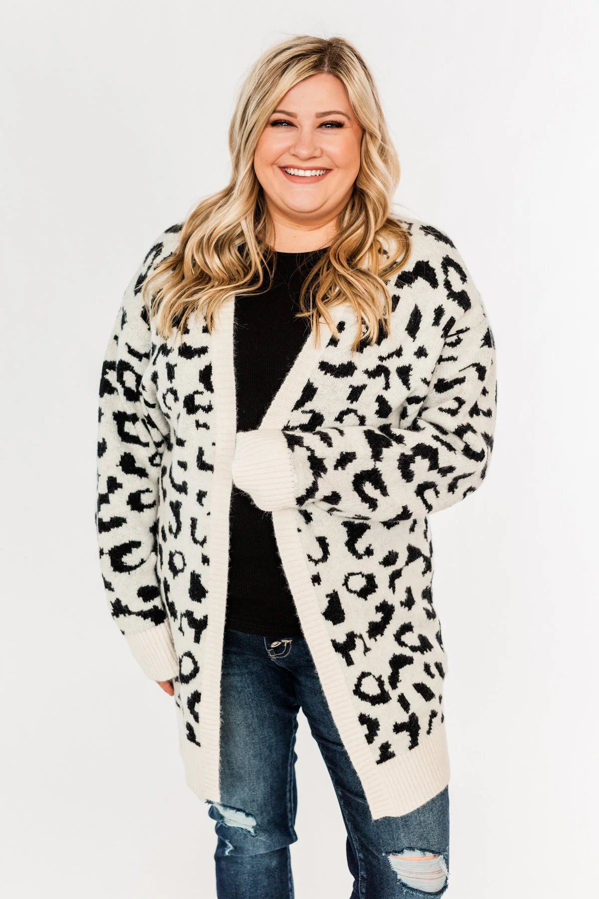 Swept Me Away Animal Print Cardigan- Ivory & Black - Image 2
