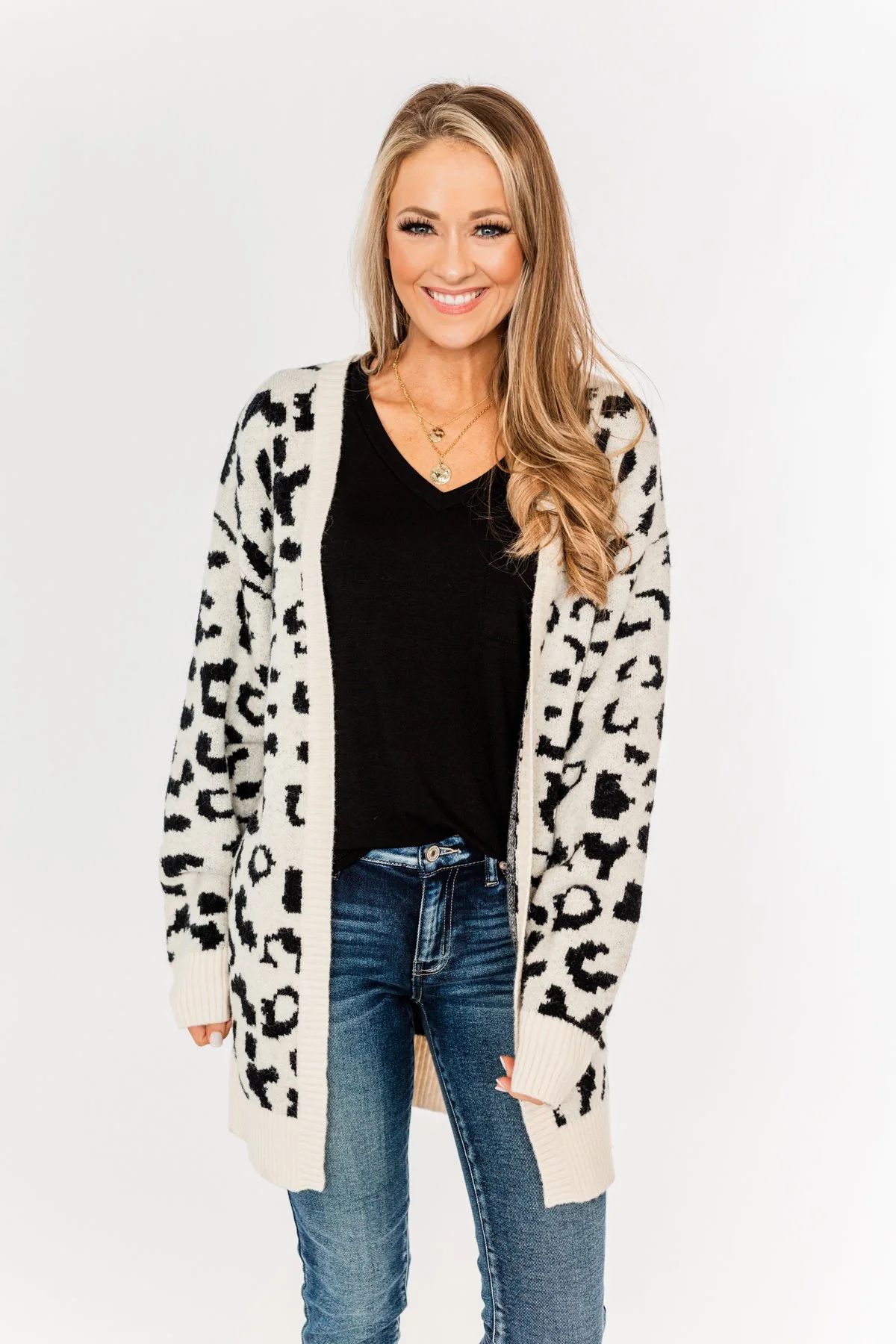 Swept Me Away Animal Print Cardigan- Ivory & Black - Image 5