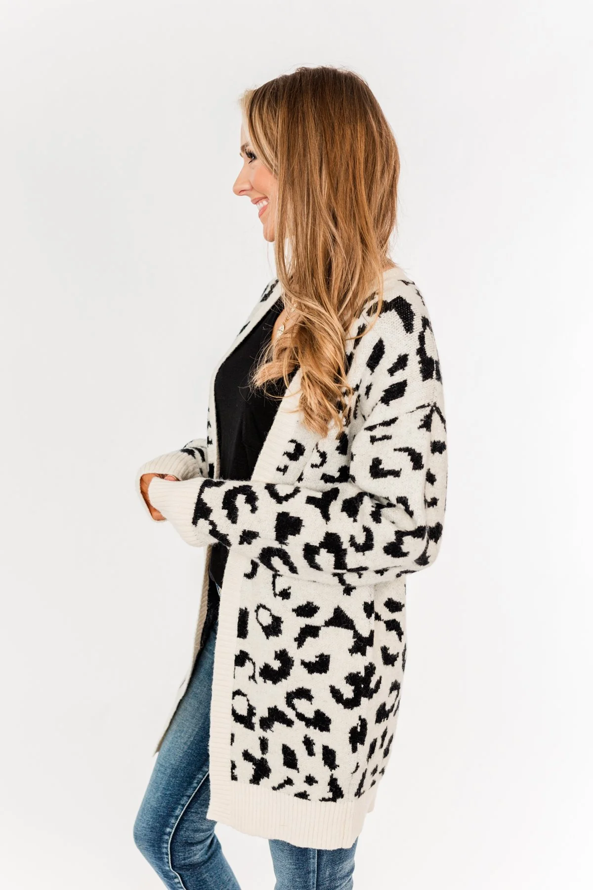 Swept Me Away Animal Print Cardigan- Ivory & Black - Image 7