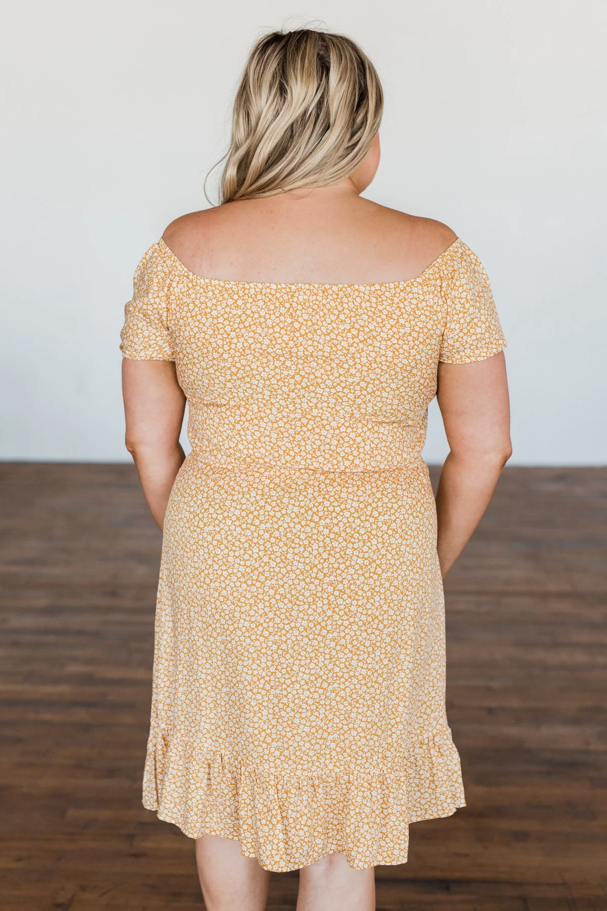 Swirl Into Season Off The Shoulder Dress- Mustard - Image 11