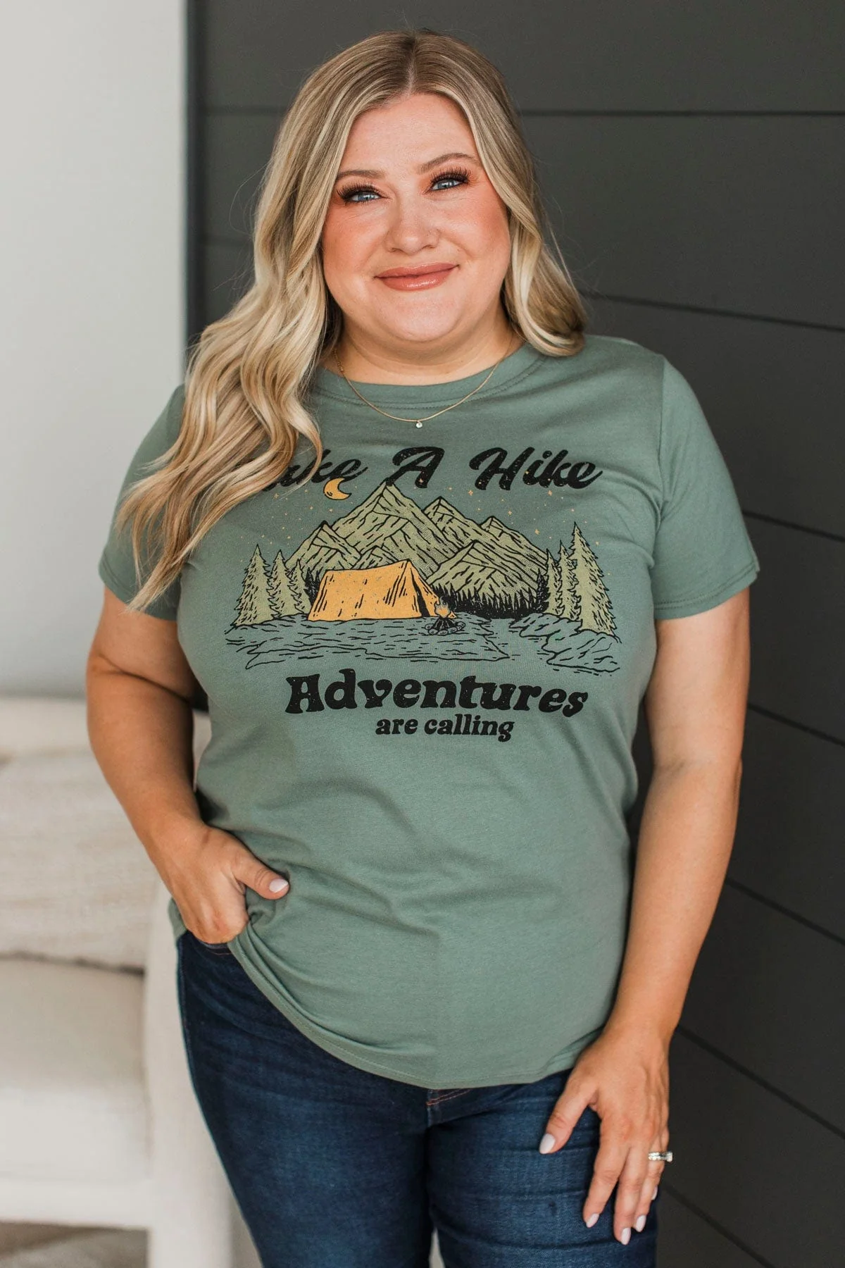 "Take A Hike" Graphic Tee- Olive - Image 2