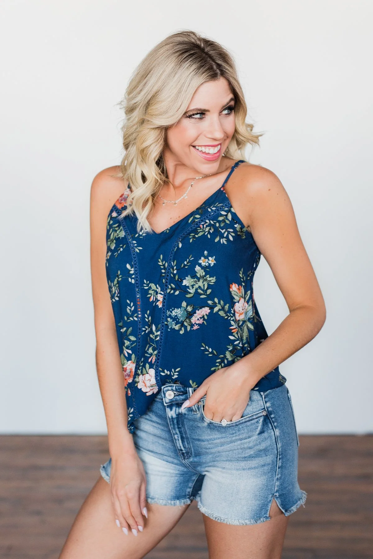 Take A Risk Floral Tank Top- Navy - Image 5