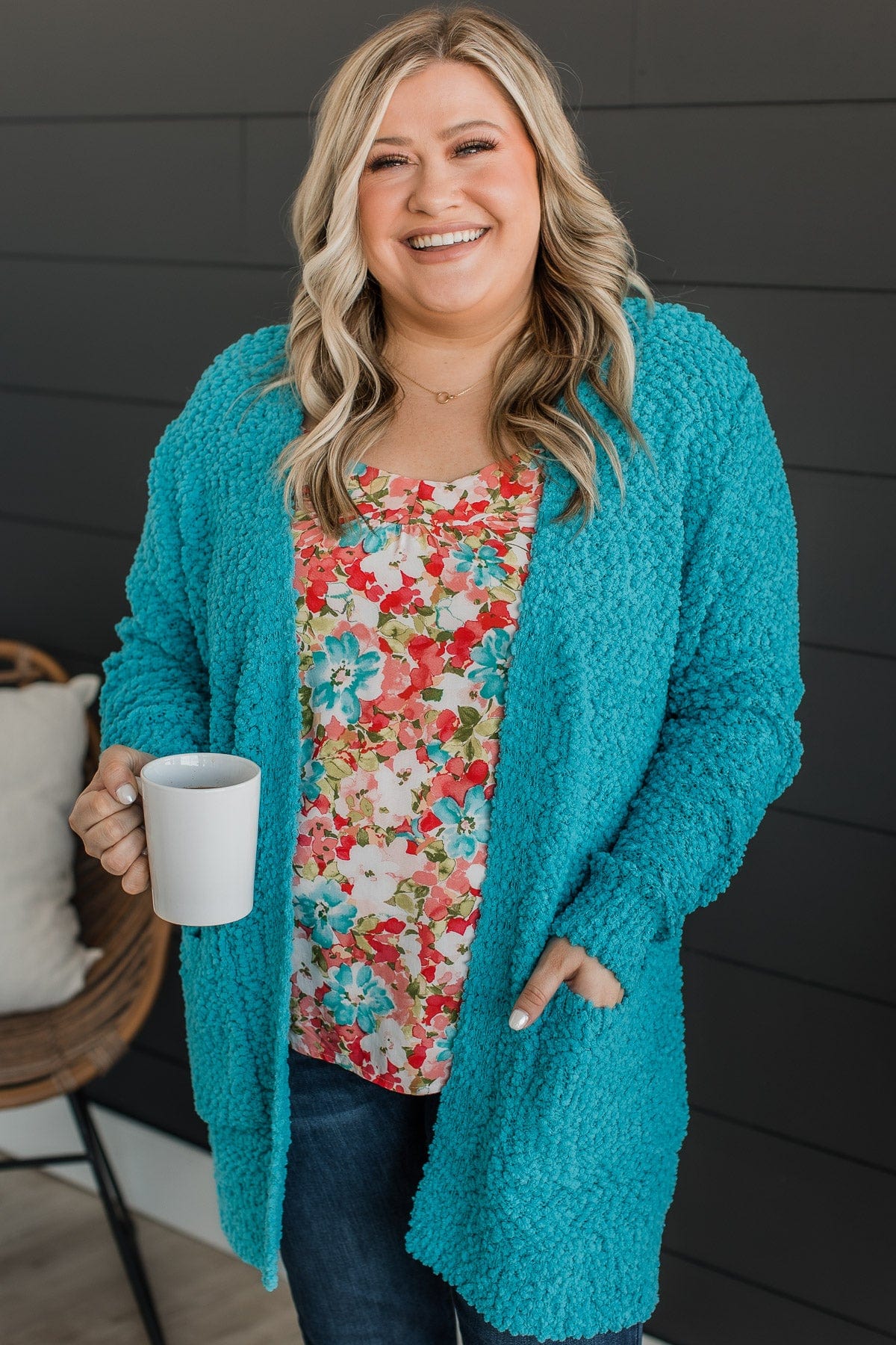 Take Another Look Popcorn Cardigan- Bright Blue - Image 2