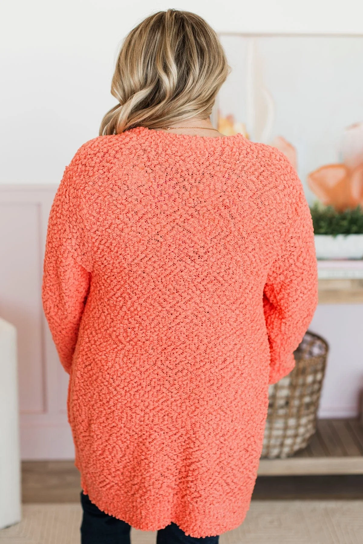 Take Another Look Popcorn Cardigan- Bright Coral - Image 4