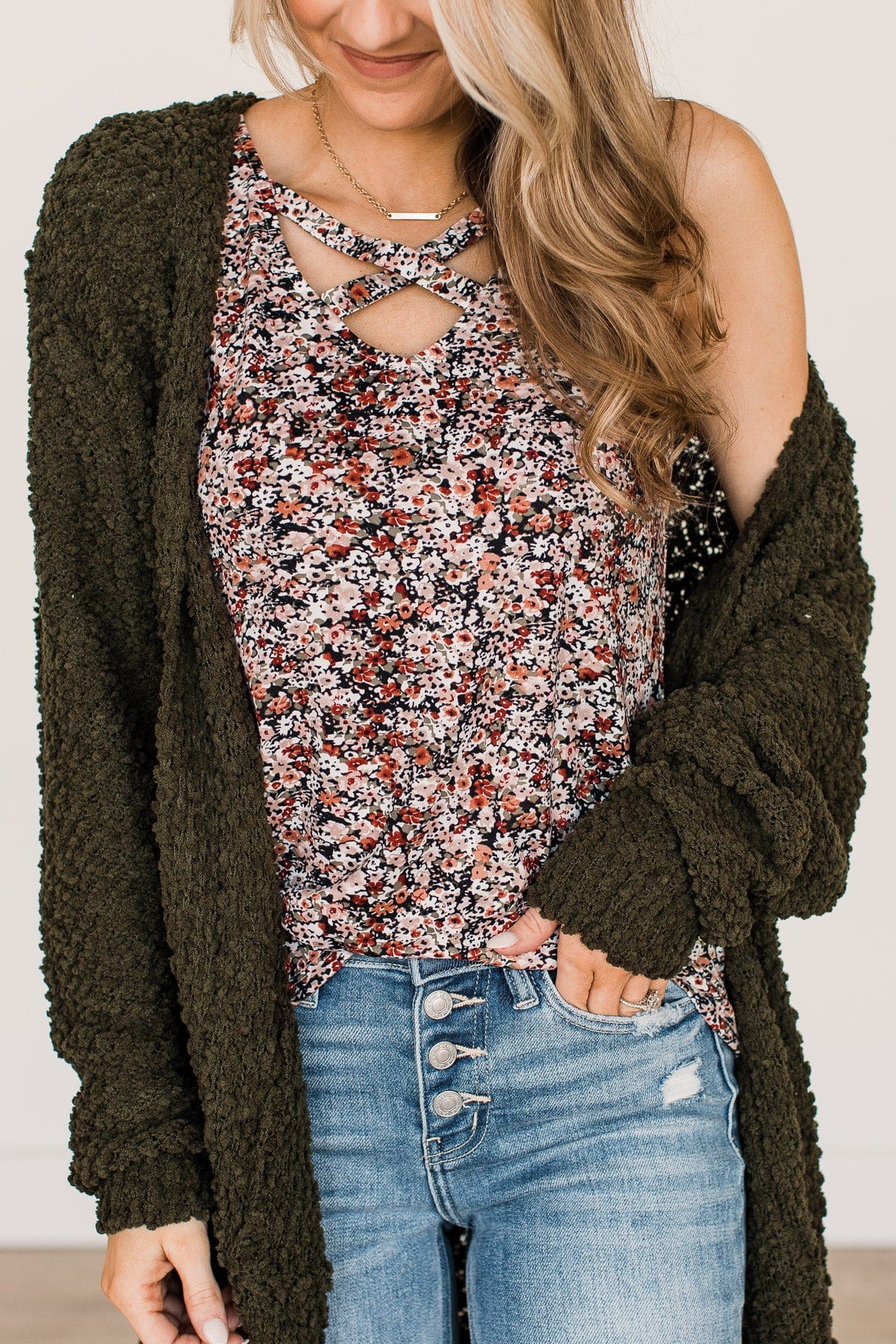 Take Another Look Popcorn Cardigan- Dark Olive - Image 10