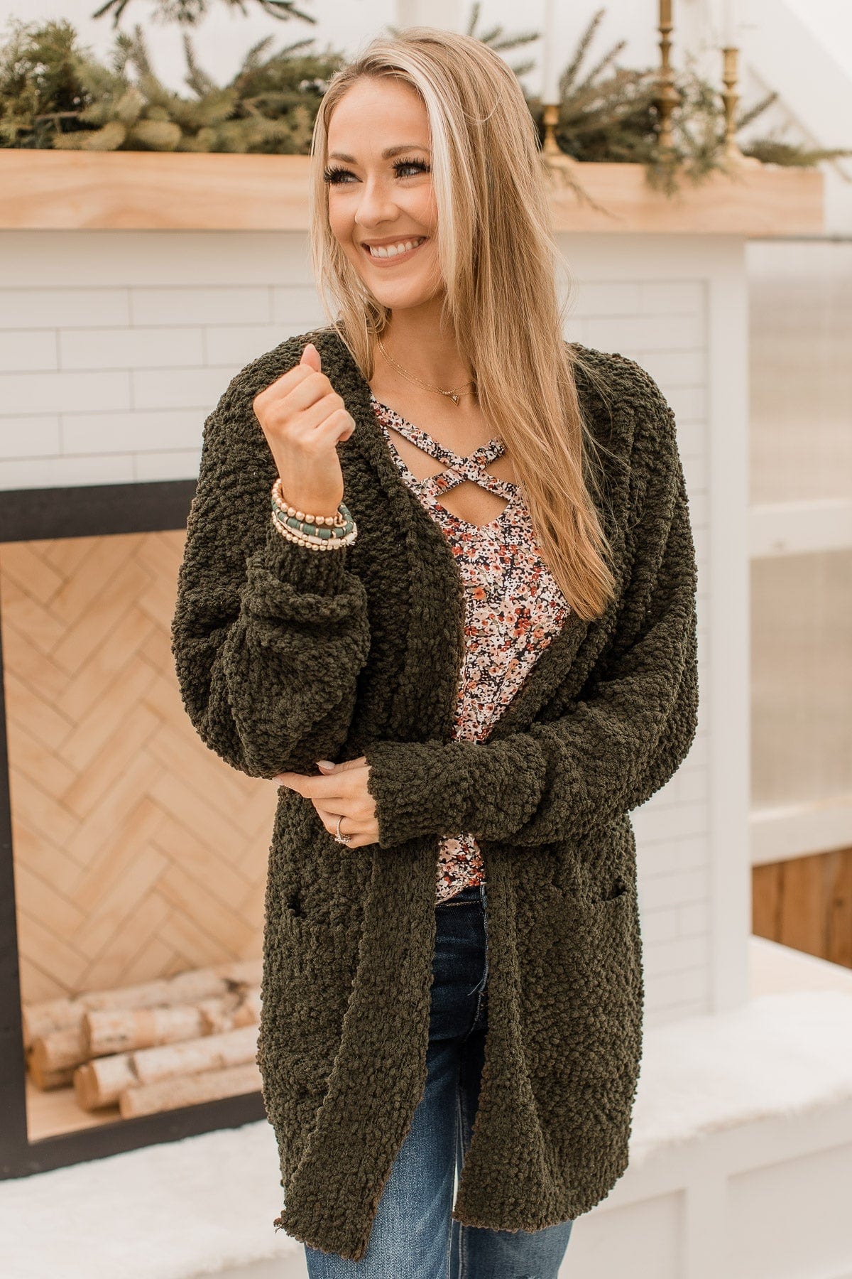 Take Another Look Popcorn Cardigan- Dark Olive - Image 3