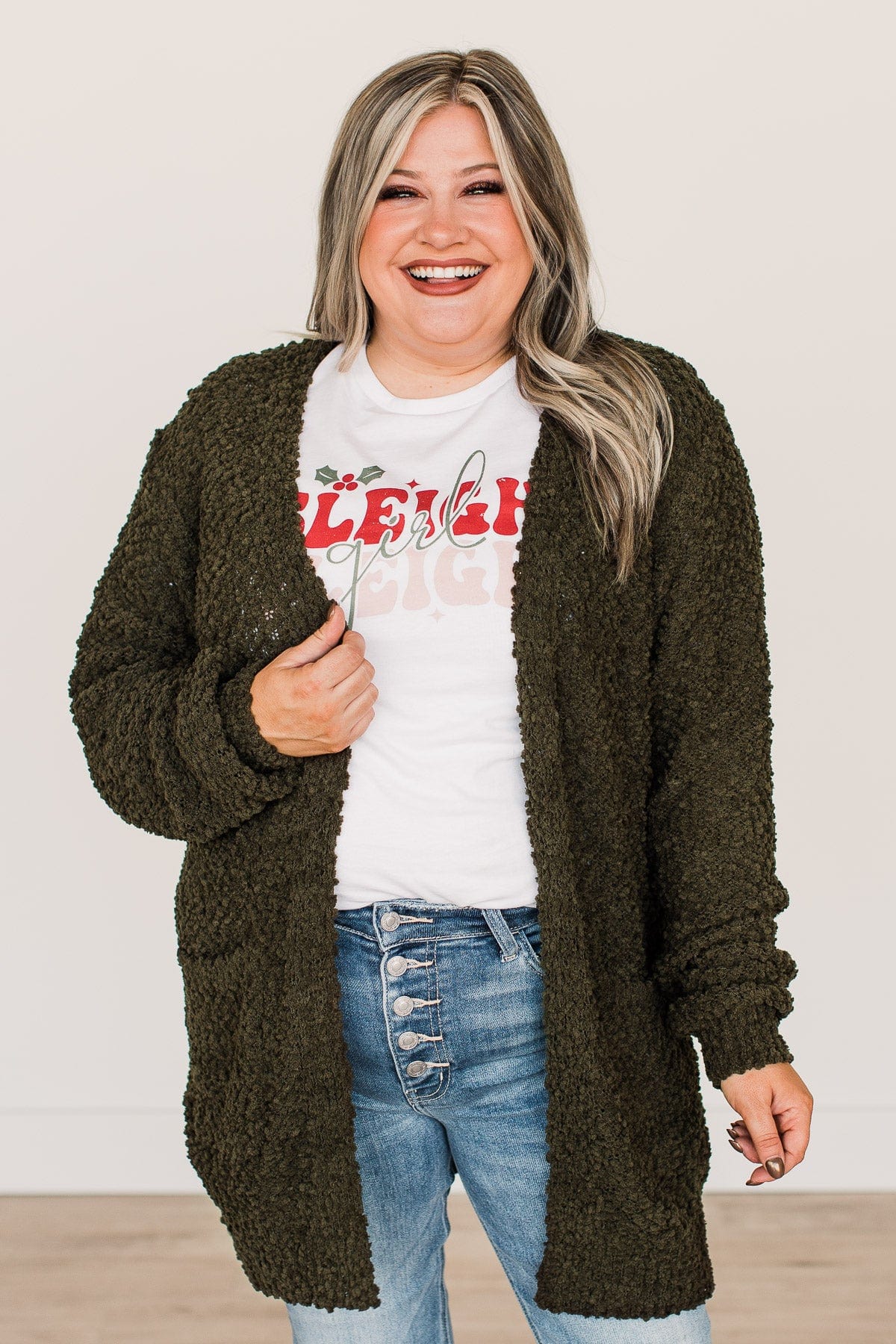 Take Another Look Popcorn Cardigan- Dark Olive - Image 6