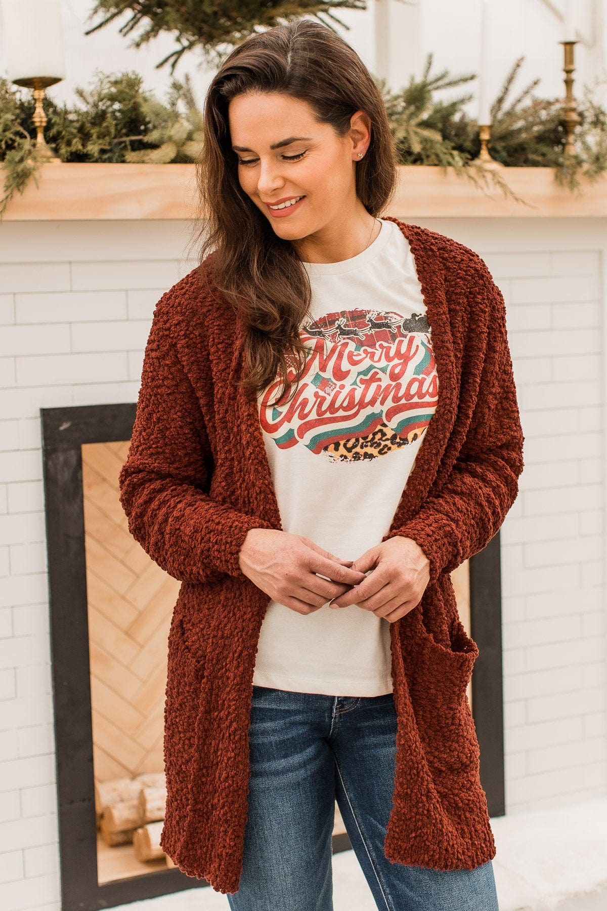 Take Another Look Popcorn Cardigan- Dark Rust - Image 3