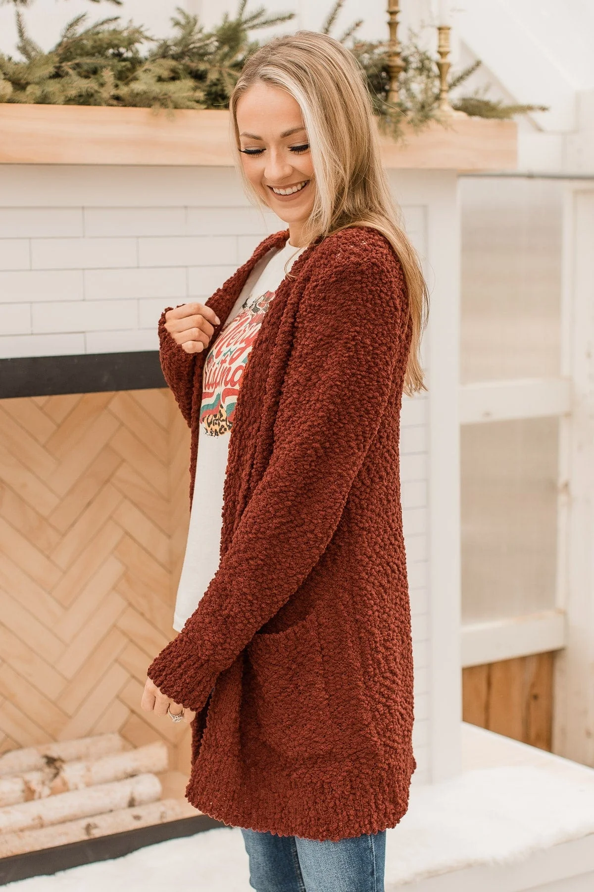 Take Another Look Popcorn Cardigan- Dark Rust - Image 9
