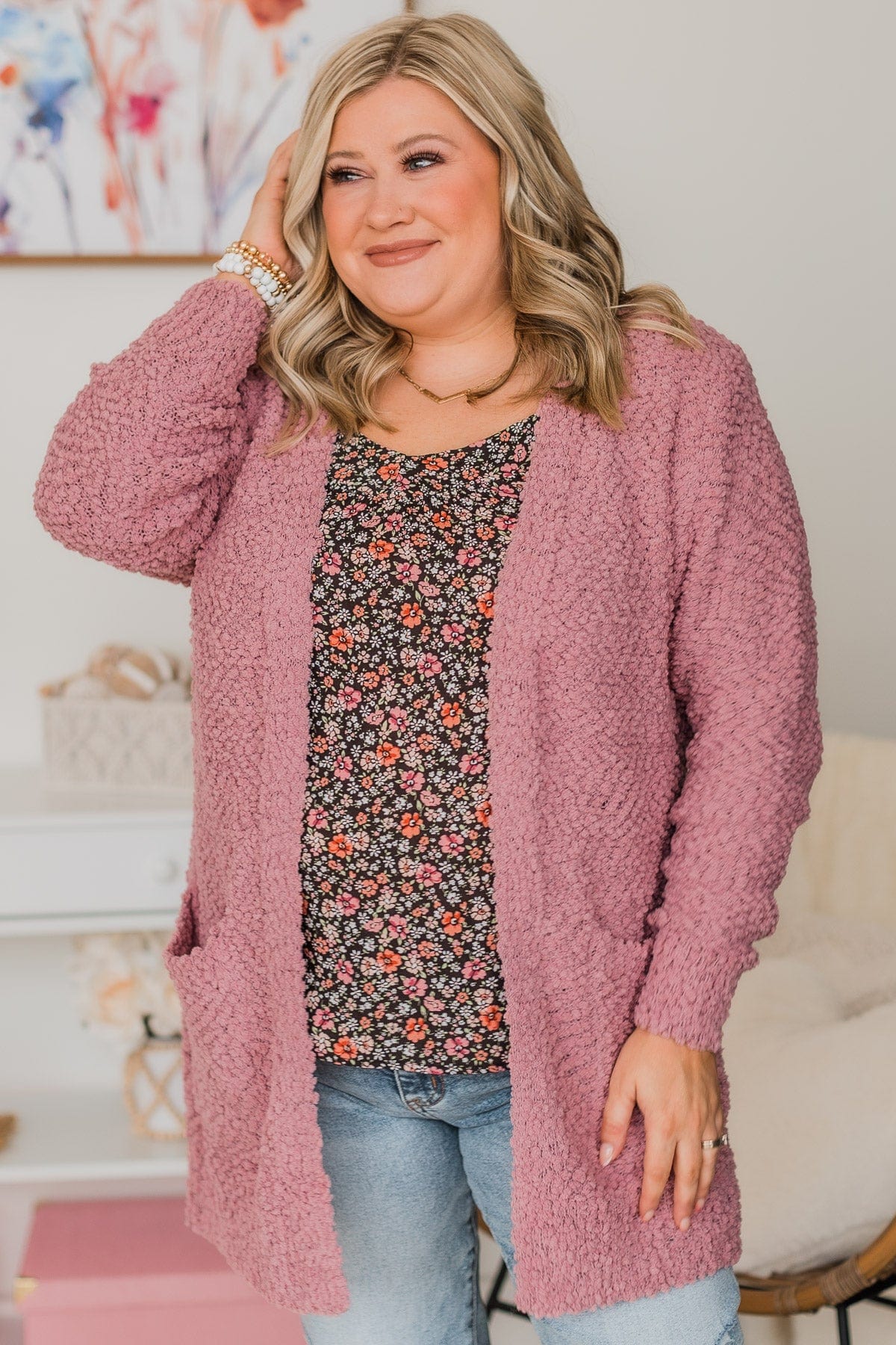 Take Another Look Popcorn Cardigan- Dusty Mauve - Image 3