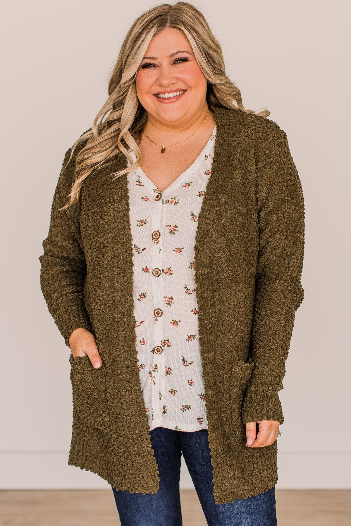 Take Another Look Popcorn Cardigan- Dusty Olive - Image 2