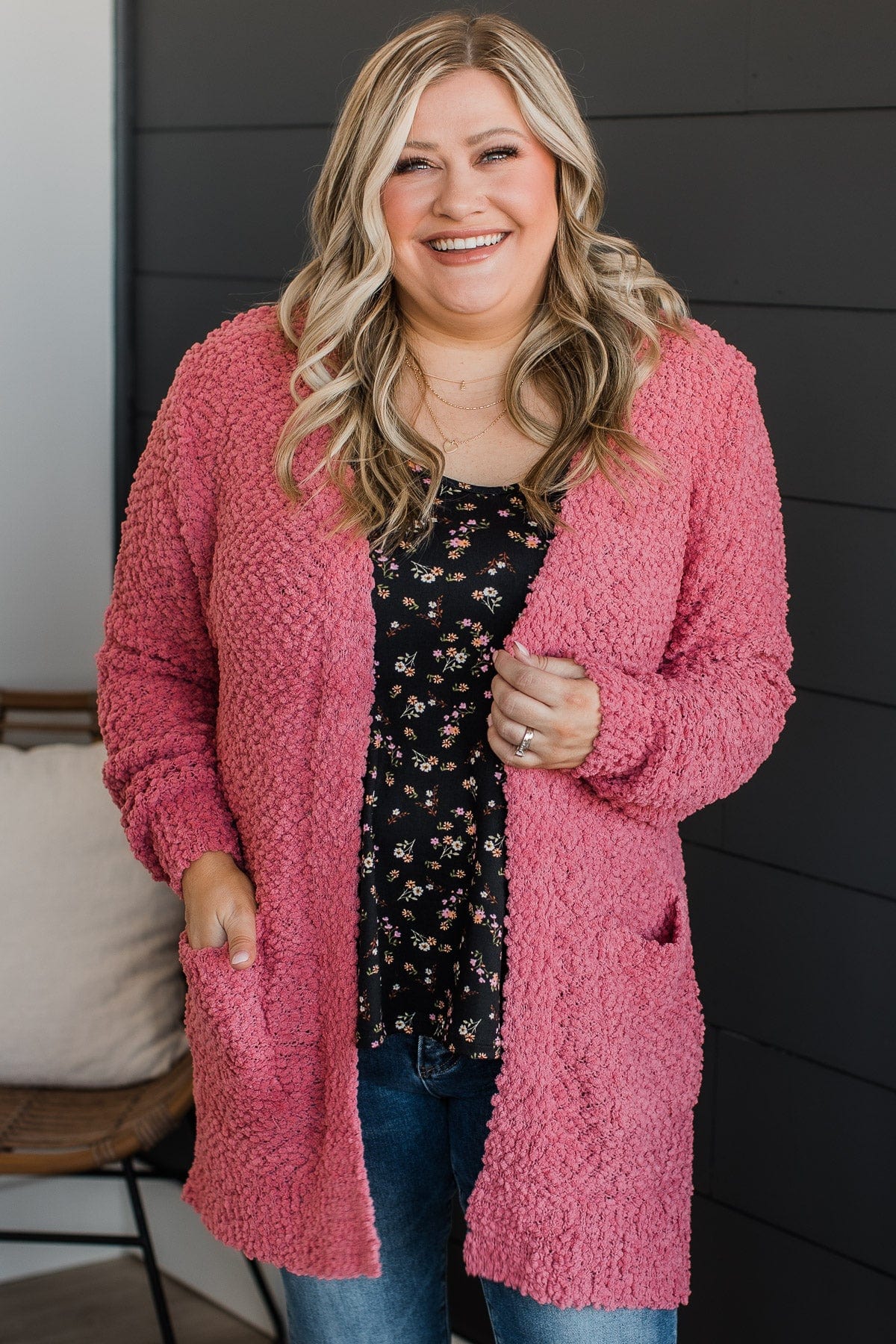 Take Another Look Popcorn Cardigan- Dusty Rose - Image 2