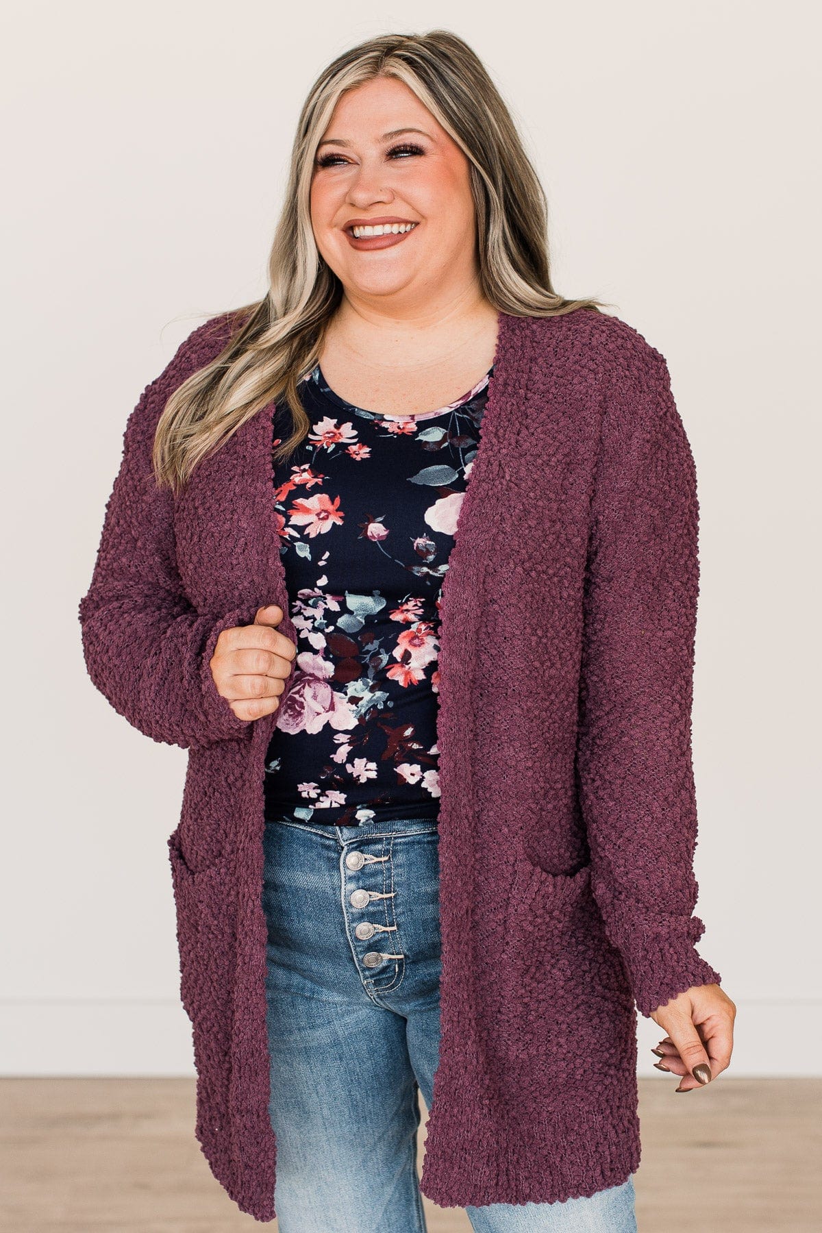 Take Another Look Popcorn Cardigan- Eggplant - Image 4