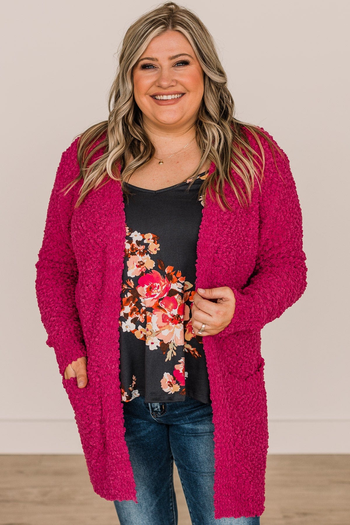 Take Another Look Popcorn Cardigan- Hot Pink - Image 2
