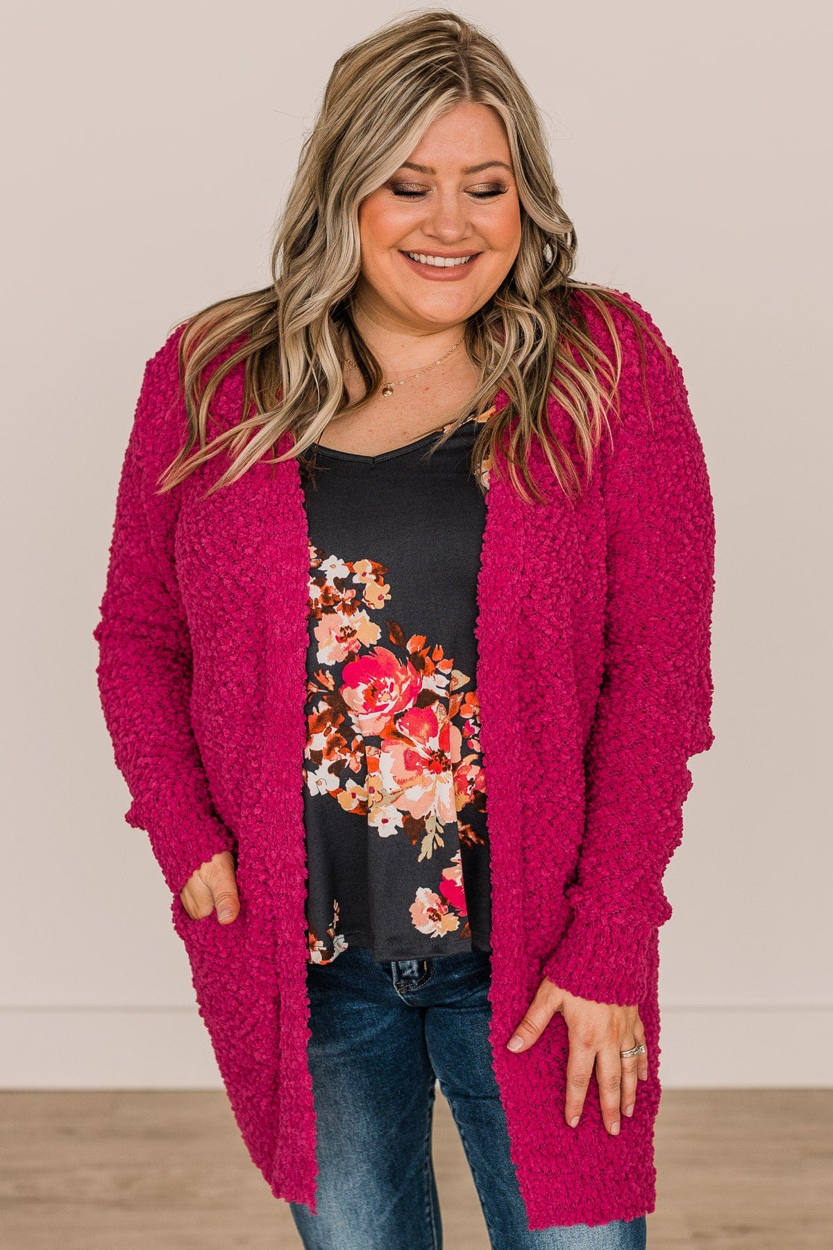 Take Another Look Popcorn Cardigan- Hot Pink - Image 5