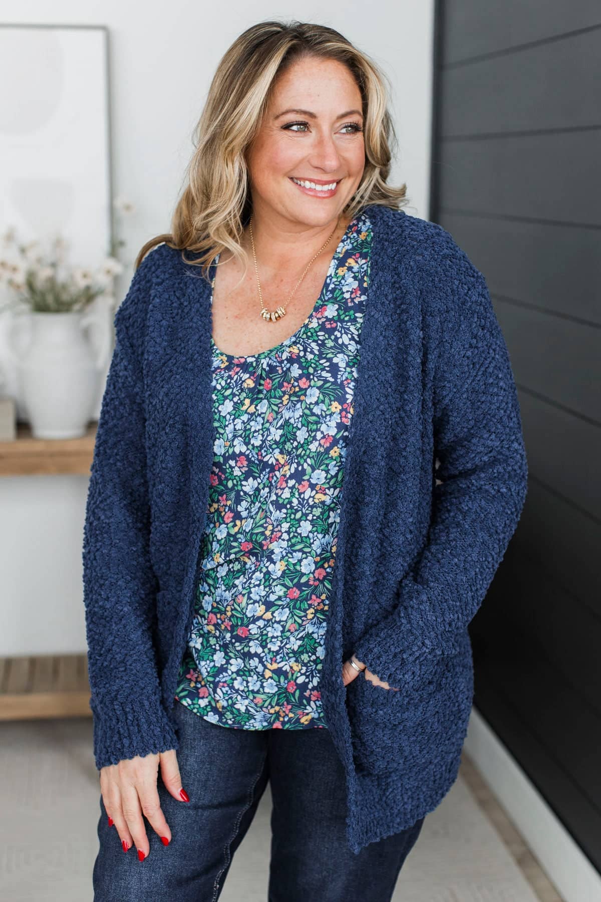 Take Another Look Popcorn Cardigan- Navy - Image 2
