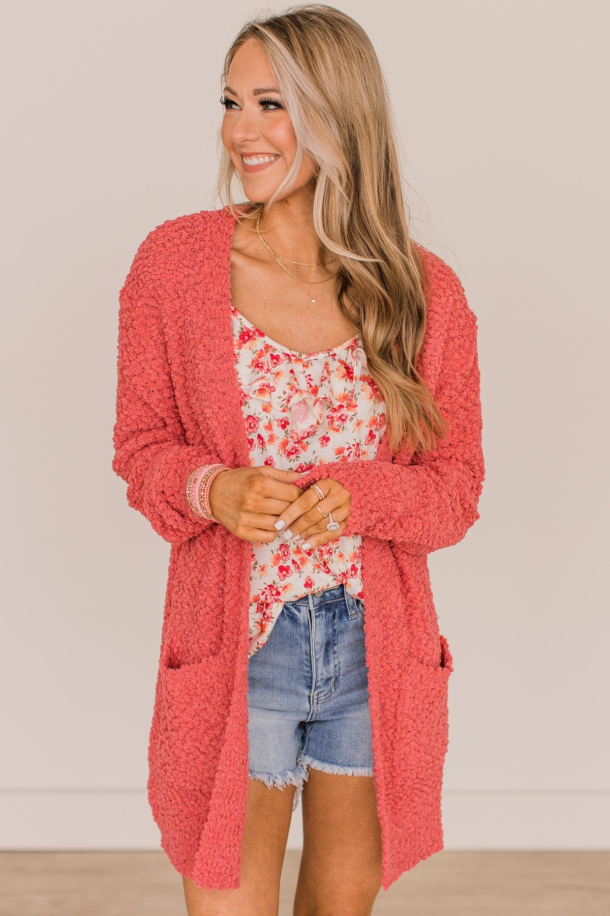 Take Another Look Popcorn Cardigan- Rose Pink - Image 2