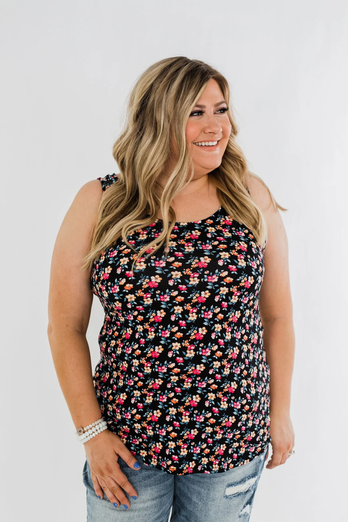 Take Care Floral Tank Top- Black - Image 6