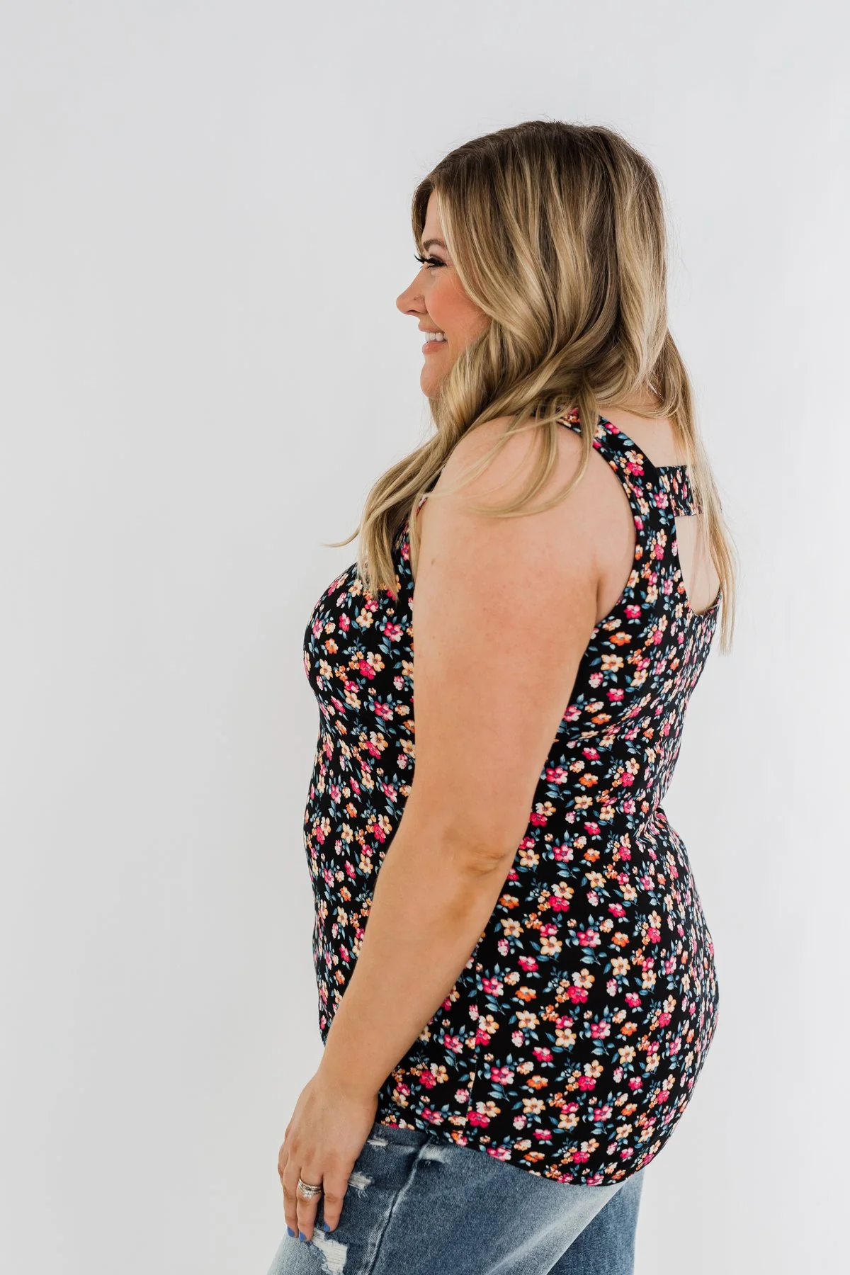 Take Care Floral Tank Top- Black - Image 8