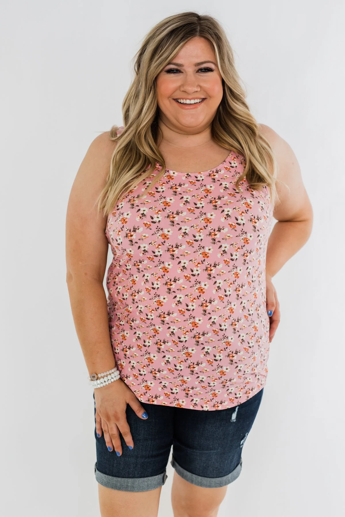 Take Care Floral Tank Top- Pink - Image 4