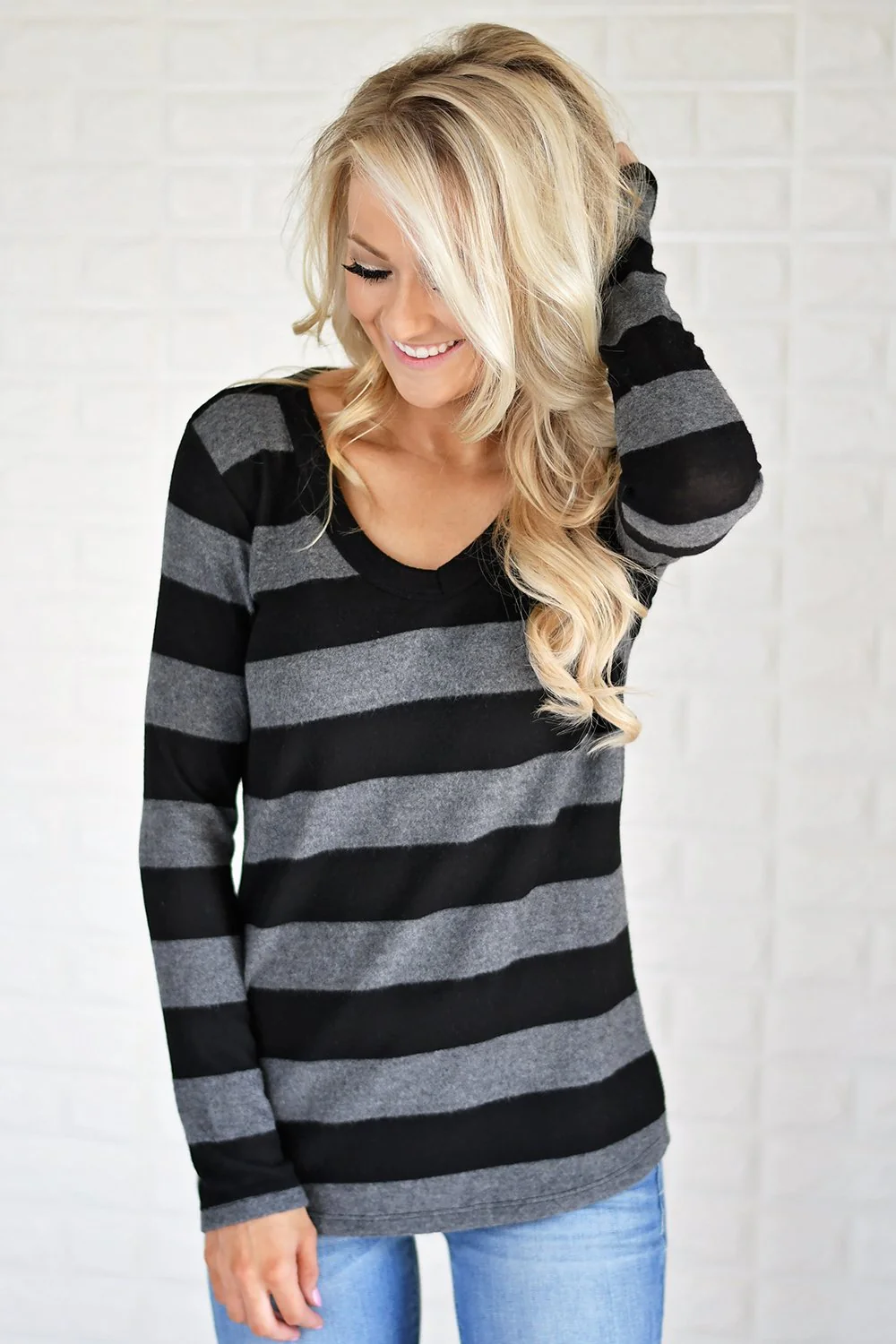 Take Chances Striped Top ~ Black & Grey - Image 2