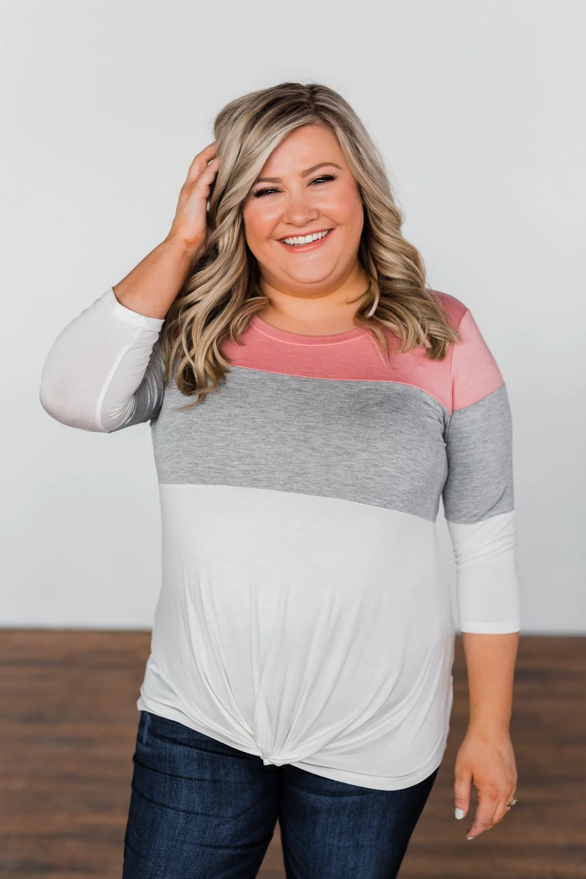 Take It Away Color Block Top- Pink, Grey, Ivory - Image 3