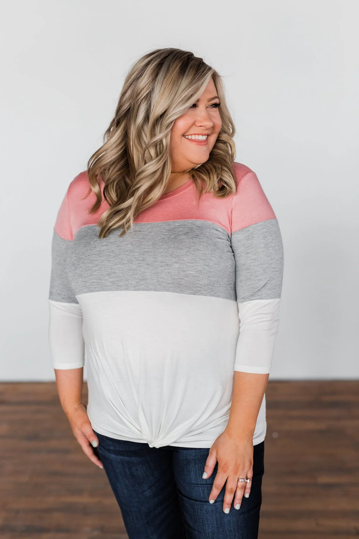 Take It Away Color Block Top- Pink, Grey, Ivory - Image 4