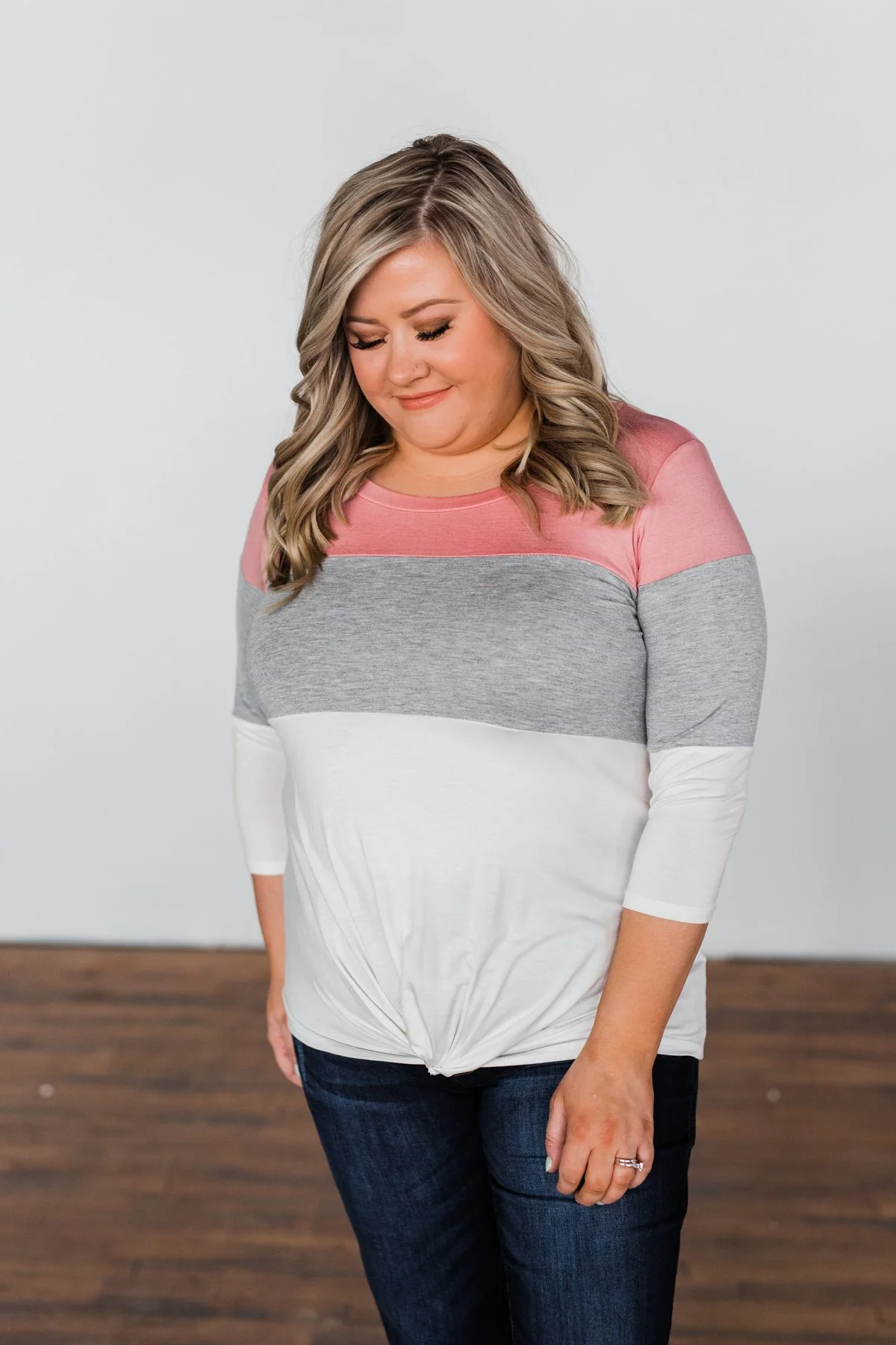 Take It Away Color Block Top- Pink, Grey, Ivory - Image 5