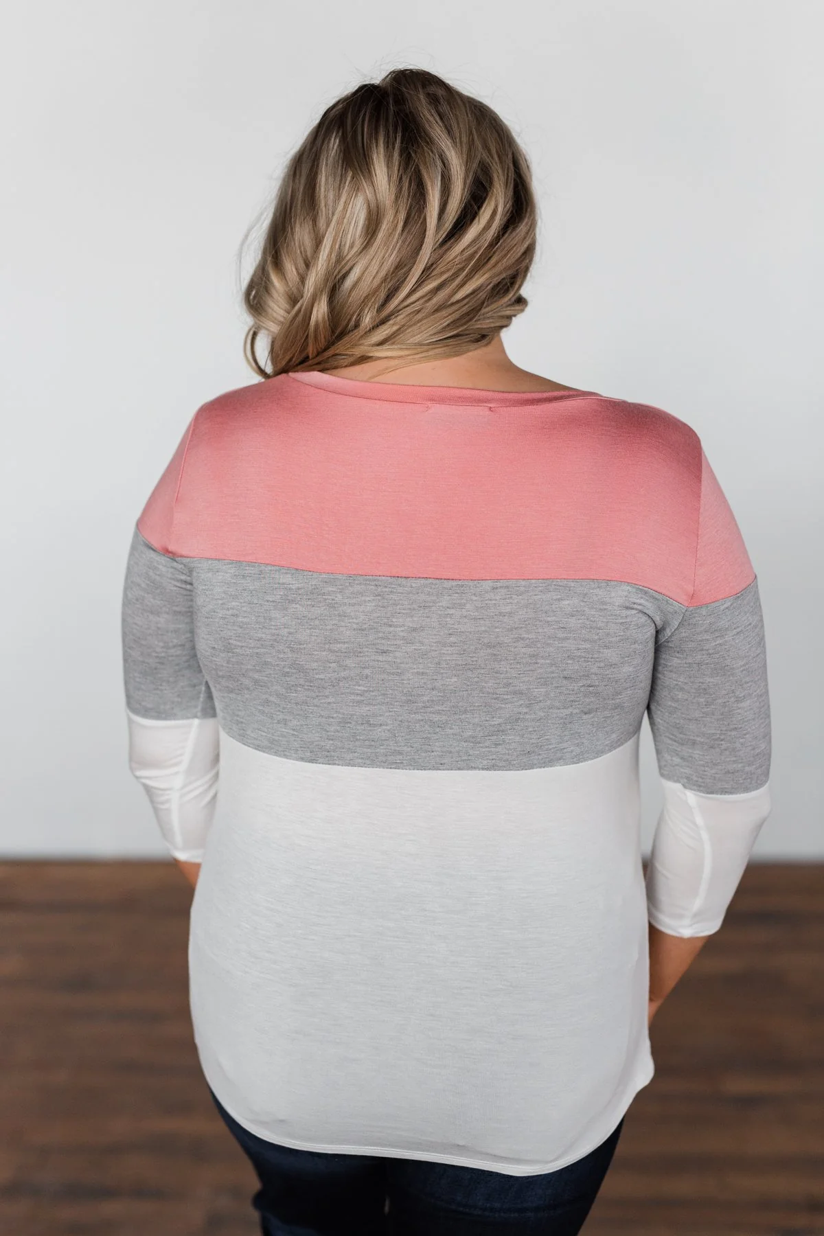Take It Away Color Block Top- Pink, Grey, Ivory - Image 9