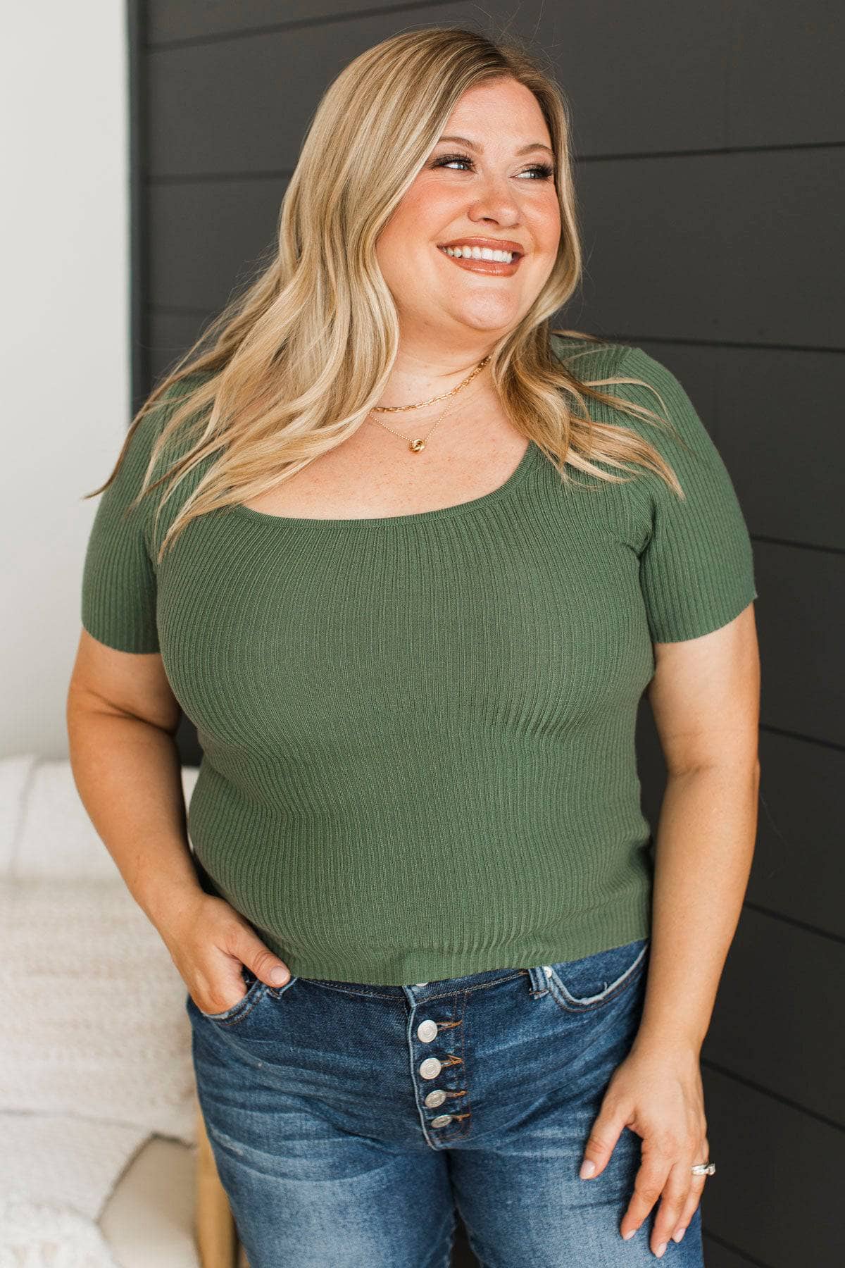 Take It In Square Neck Top- Ivy Green