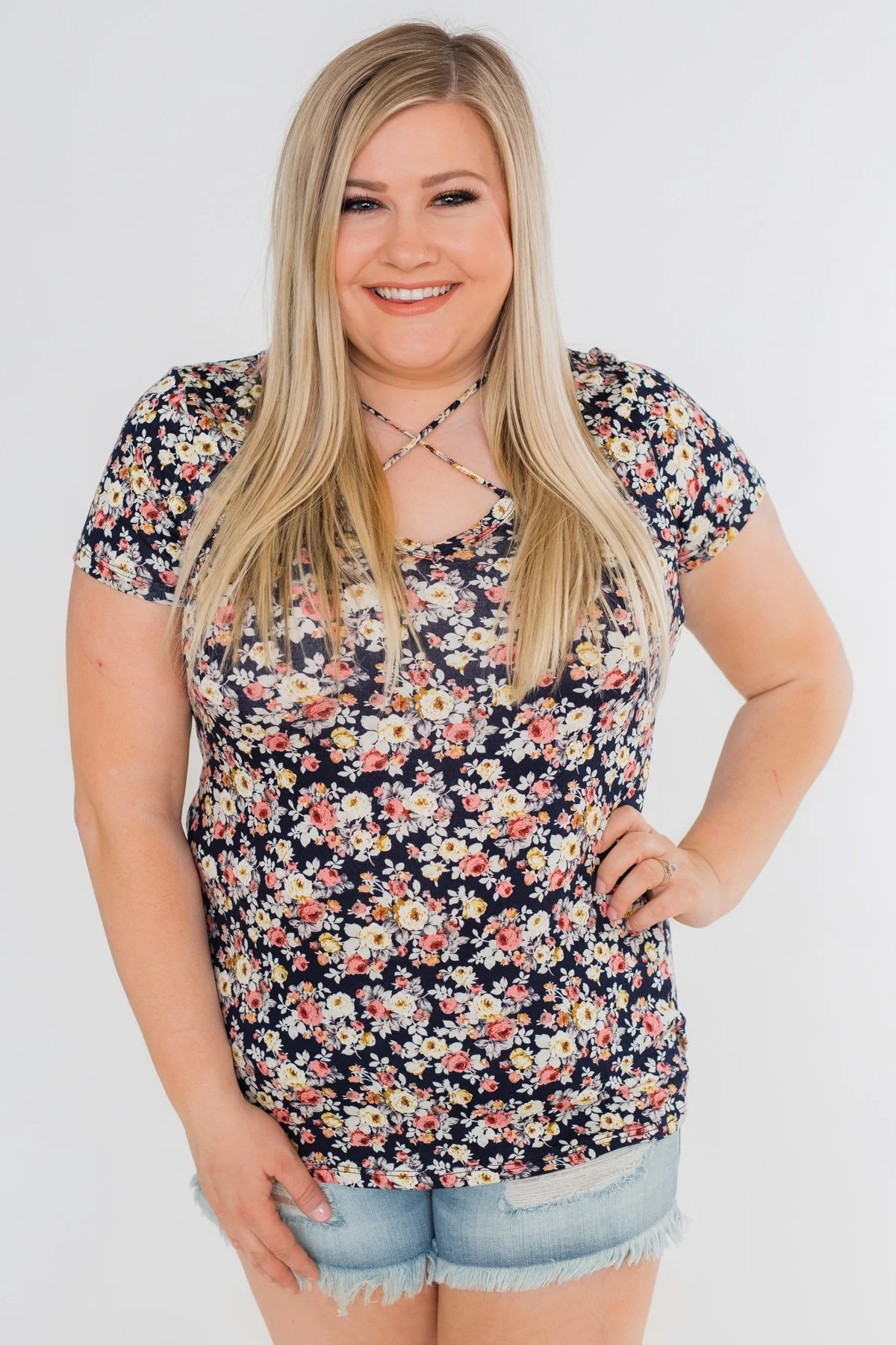 Take Me Away Floral Criss-Cross Top- Navy - Image 17