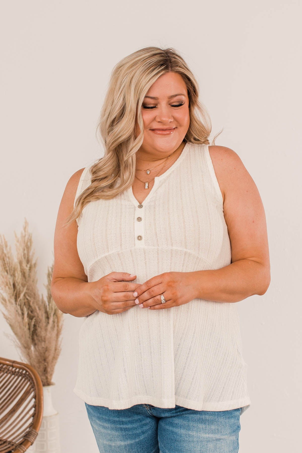 Take Me For A Spin Knit Tank Top- Ivory - Image 6