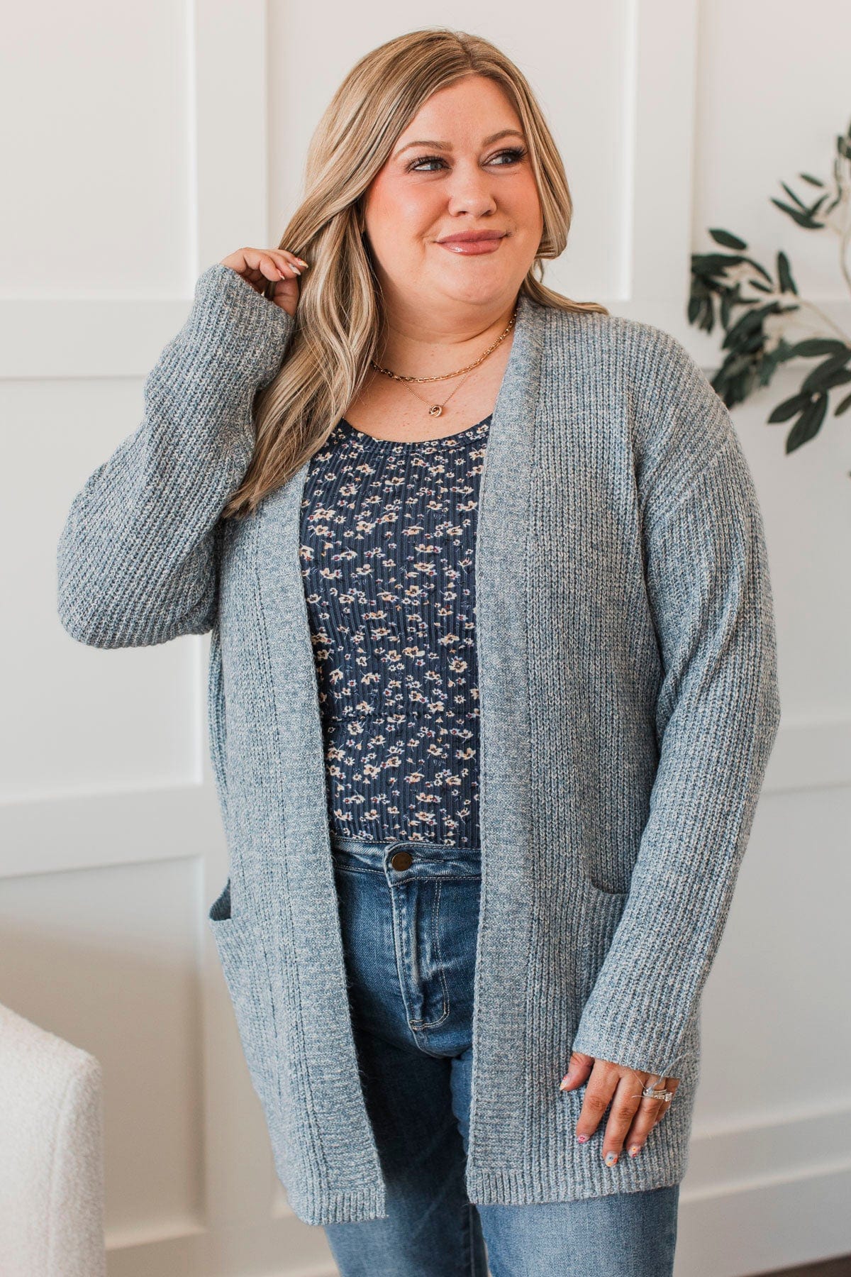 Take Me Places Knit Cardigan- Blue - Image 3