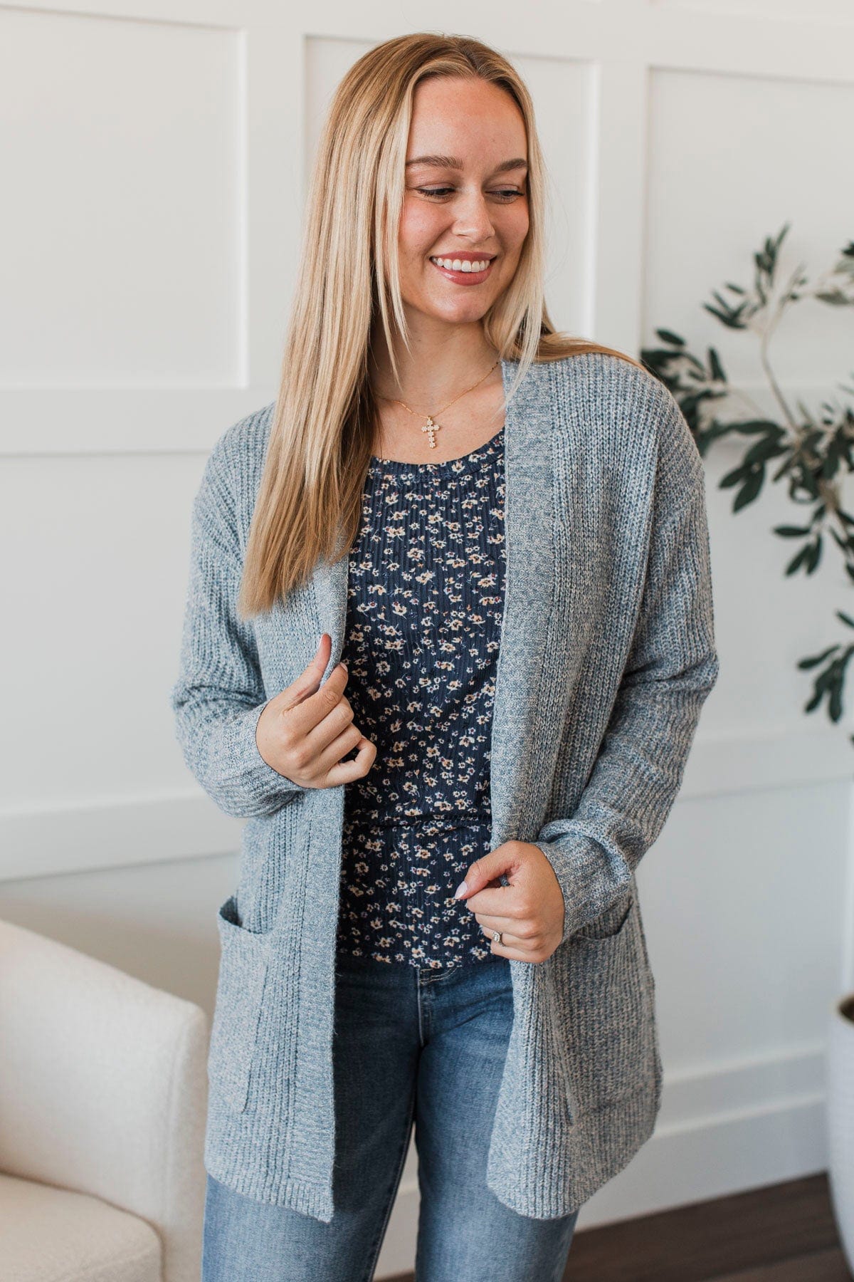 Take Me Places Knit Cardigan- Blue - Image 4