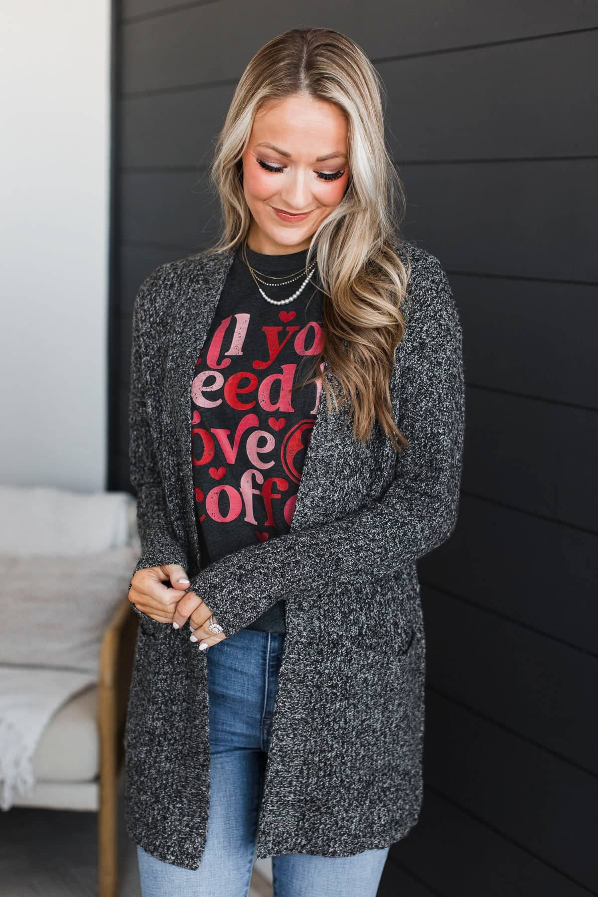 Take Me Places Knit Cardigan- Charcoal - Image 2
