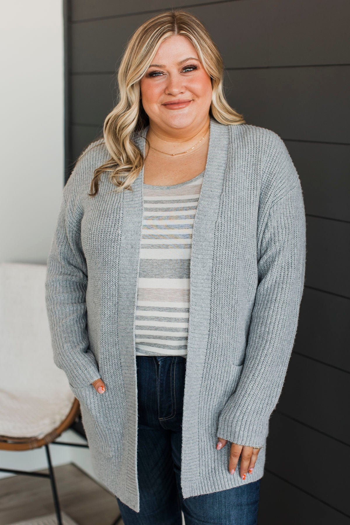 Take Me Places Knit Cardigan- Heather Grey - Image 4