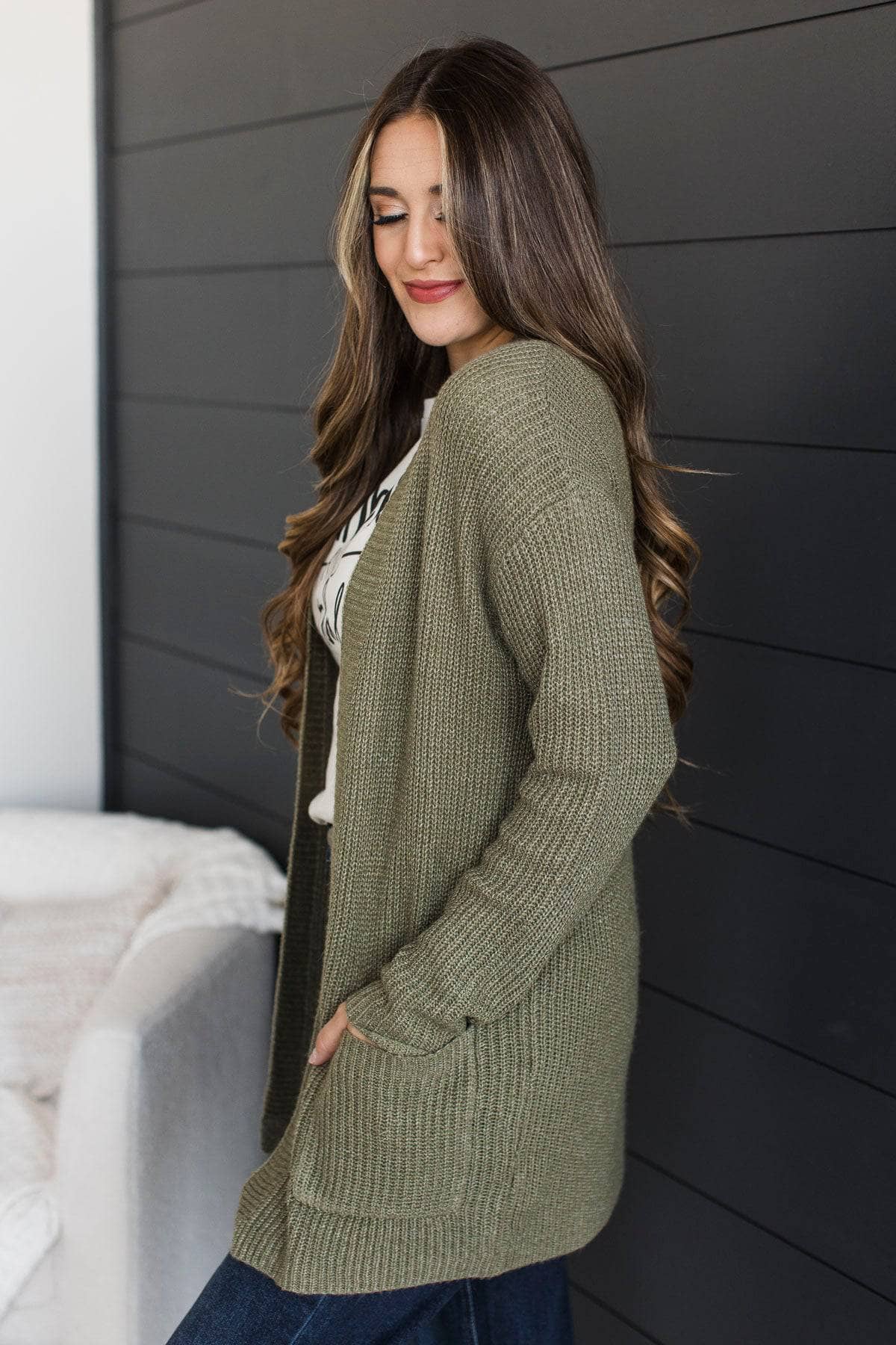 Take Me Places Knit Cardigan- Olive - Image 3