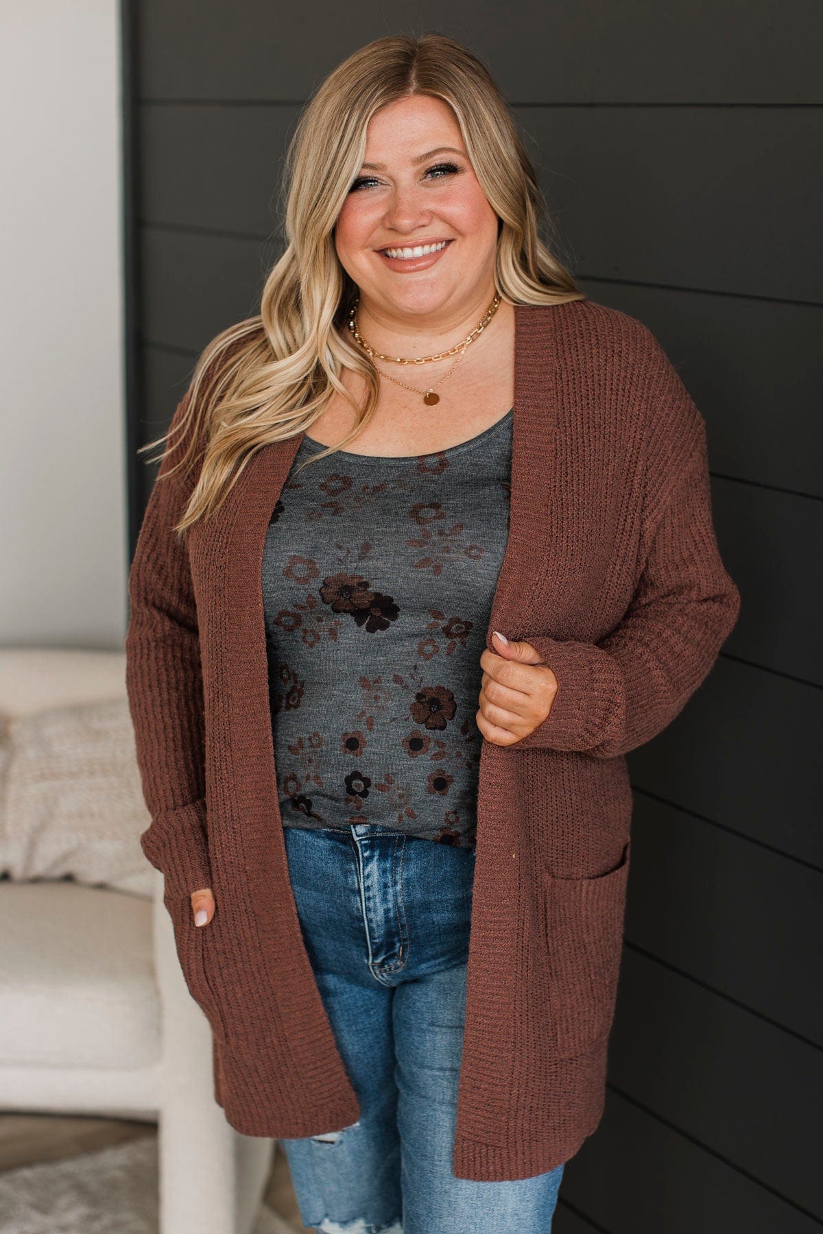 Take Me Places Knit Cardigan- Red Bean - Image 2