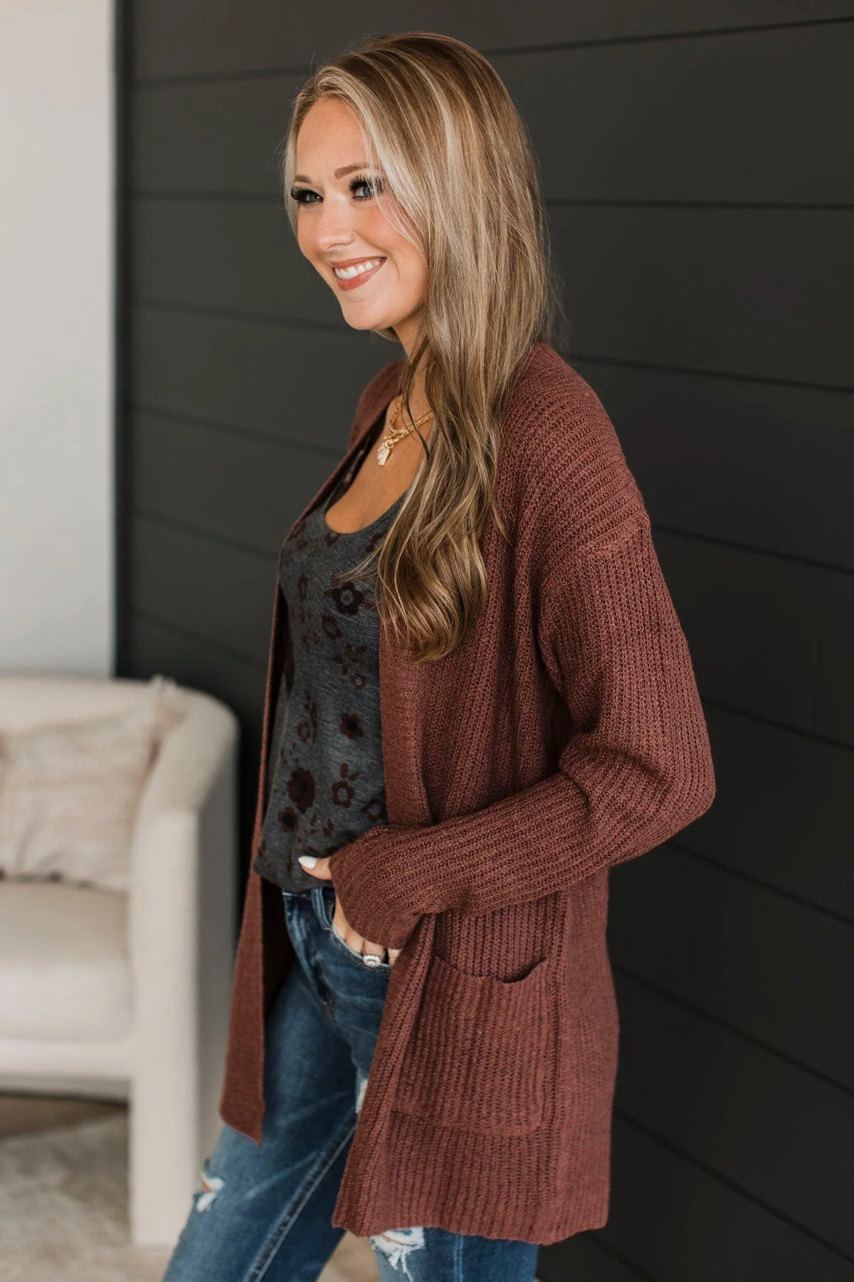 Take Me Places Knit Cardigan- Red Bean - Image 5