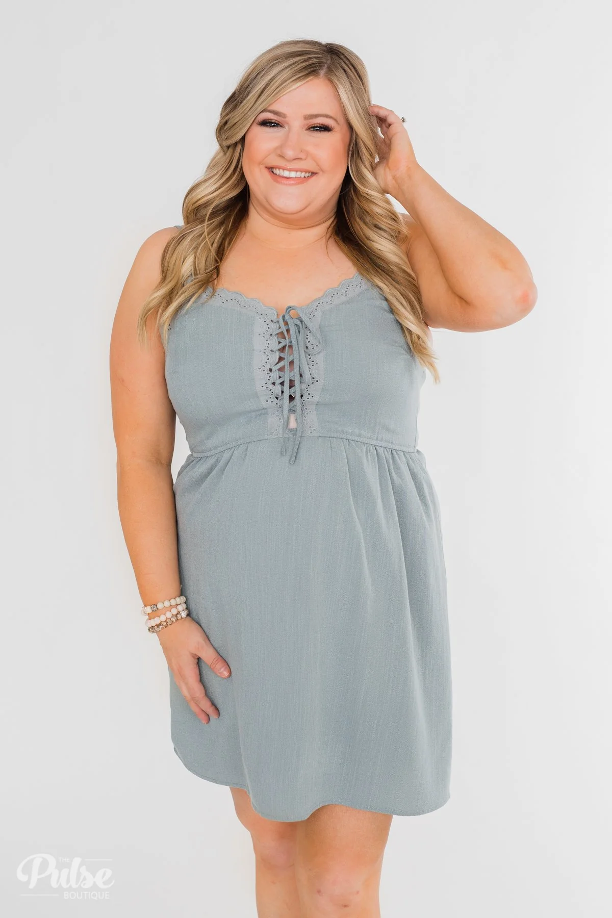 Take Me To Summer Lace Up Dress- Slate Blue - Image 9